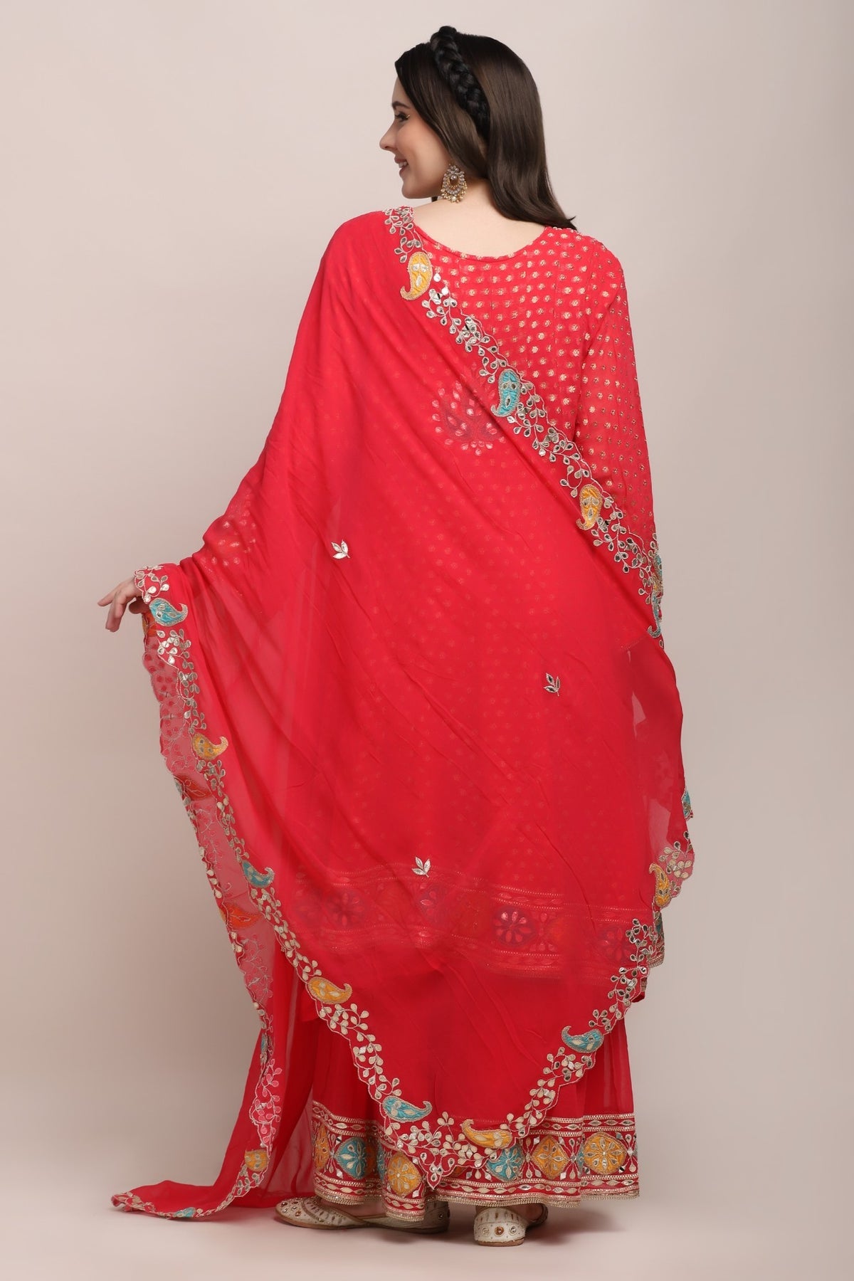 Trendy Pink Floral Motif Embroidered Kurti Set