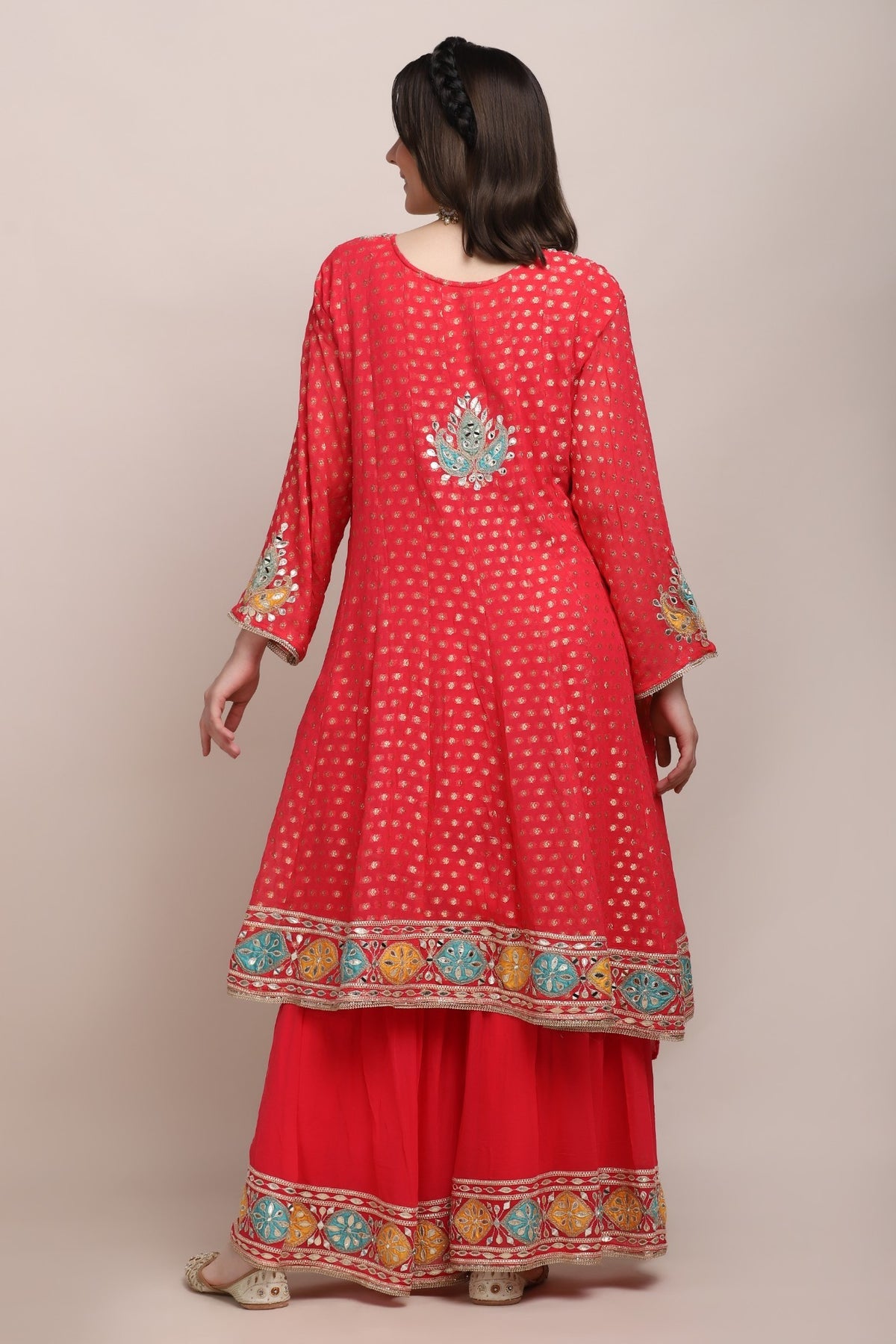 Trendy Pink Floral Motif Embroidered Kurti Set