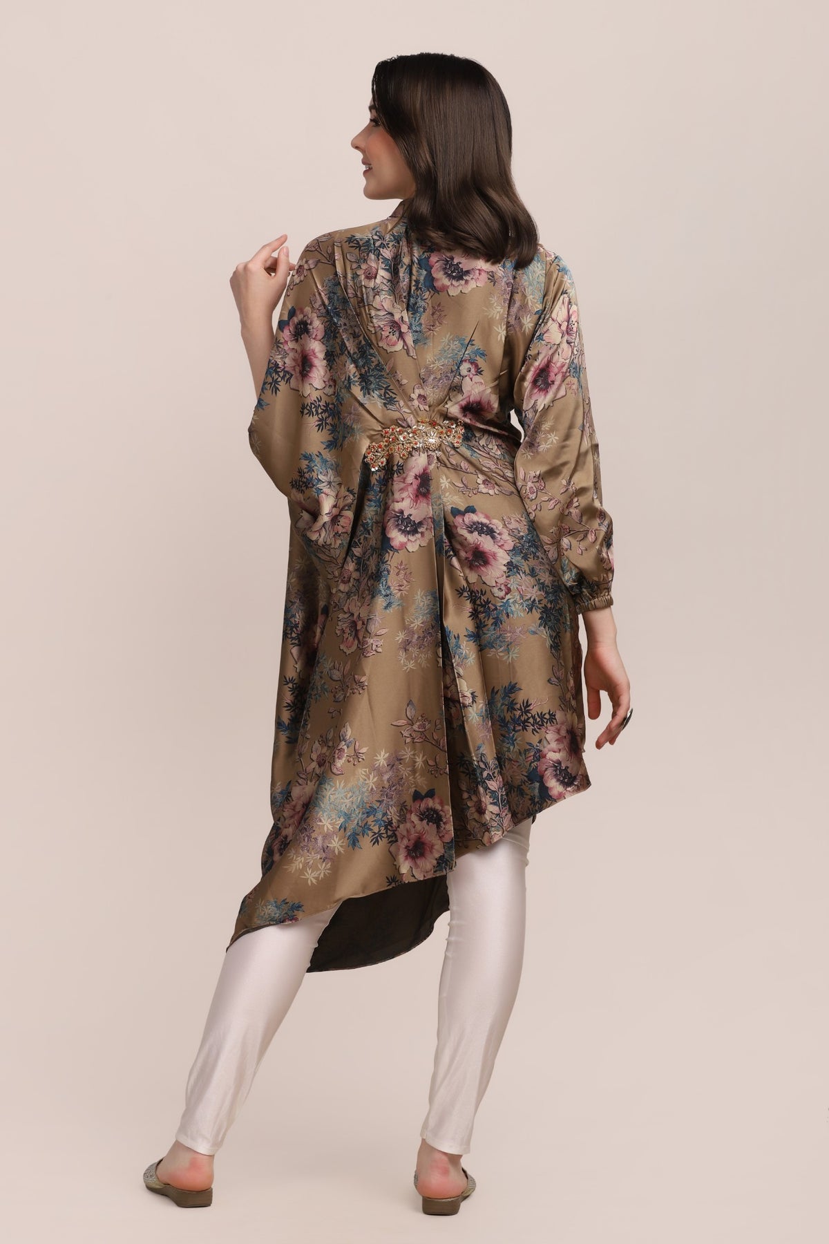 Gorgeous brown color floral motif printed asymmetrical kurti