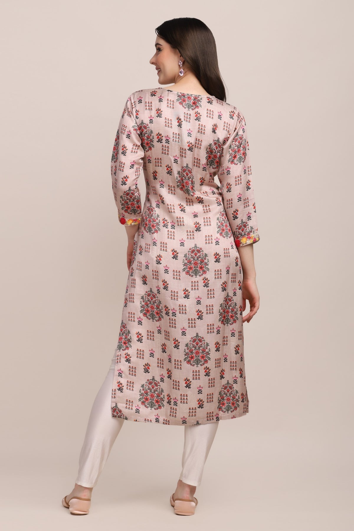 Classy beige color floral motif printed kurti