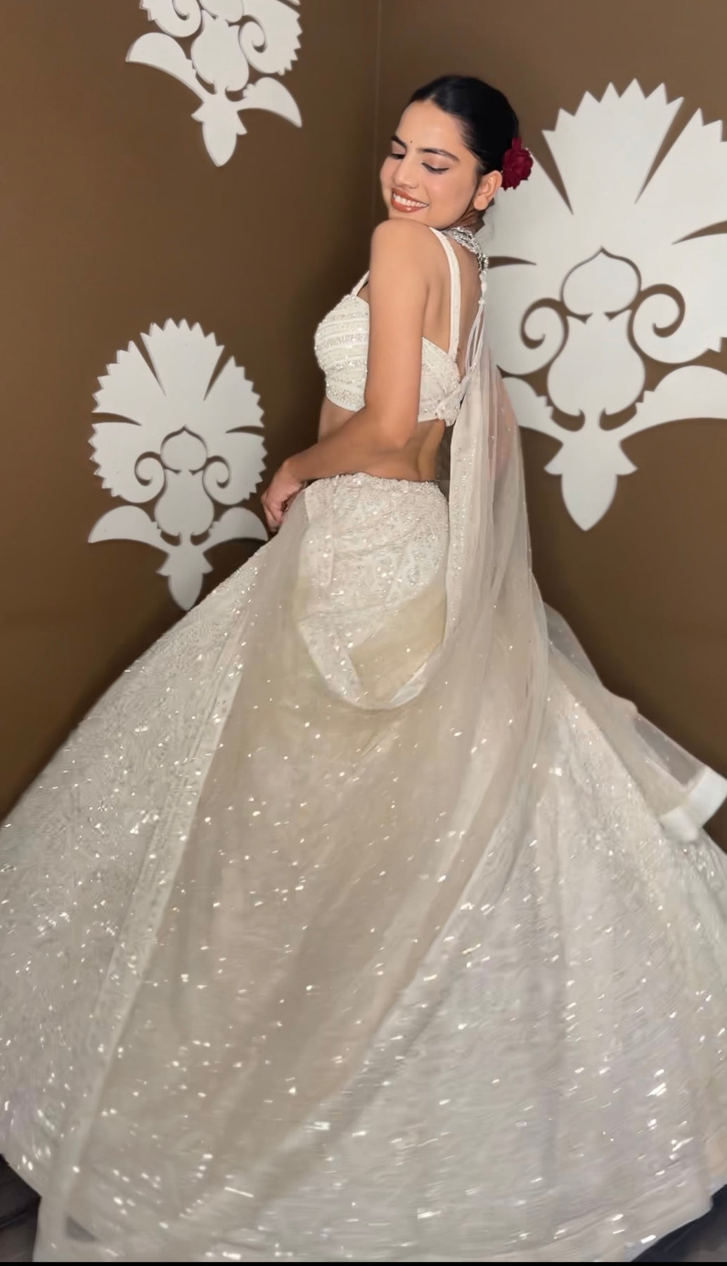 Beautiful white color floral motif embroidered lehanga