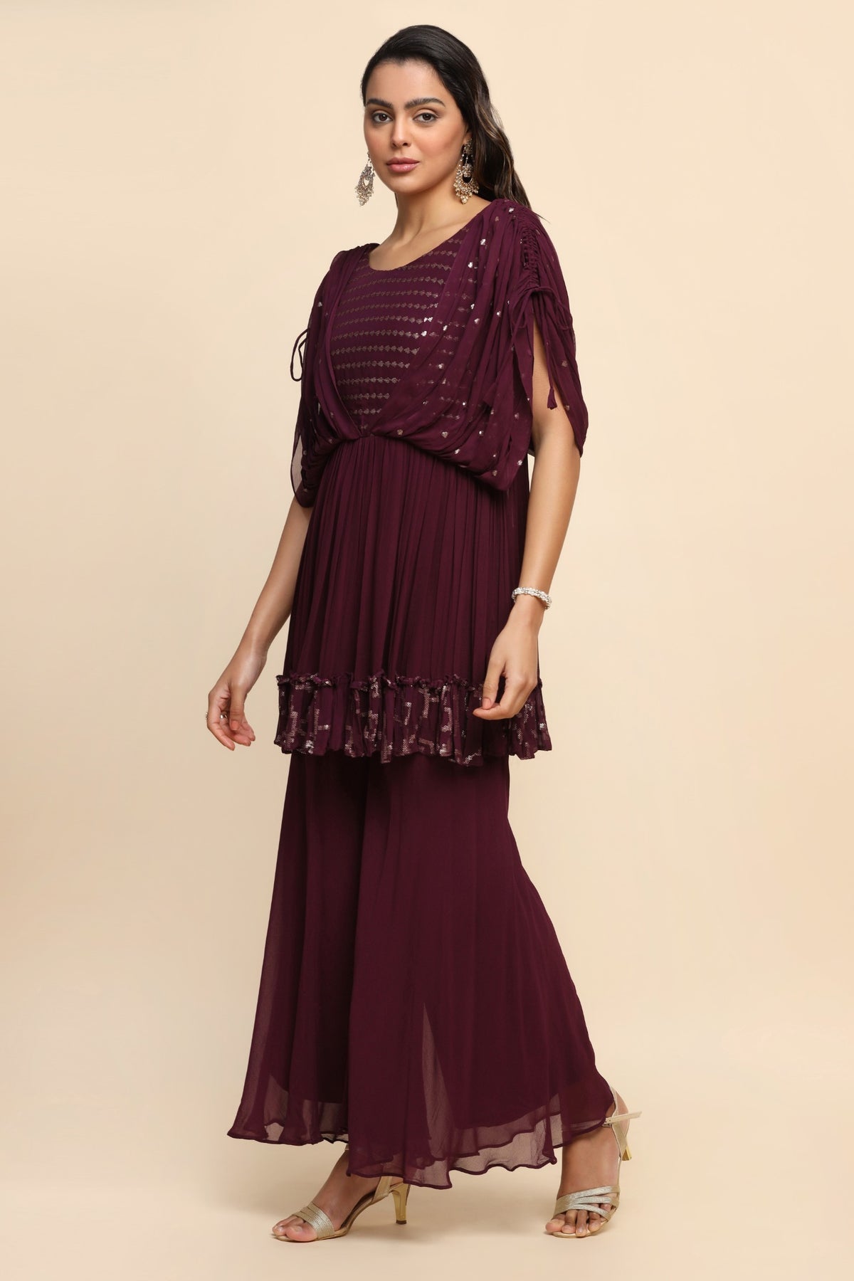 Beautiful purple color cowling style sharara set