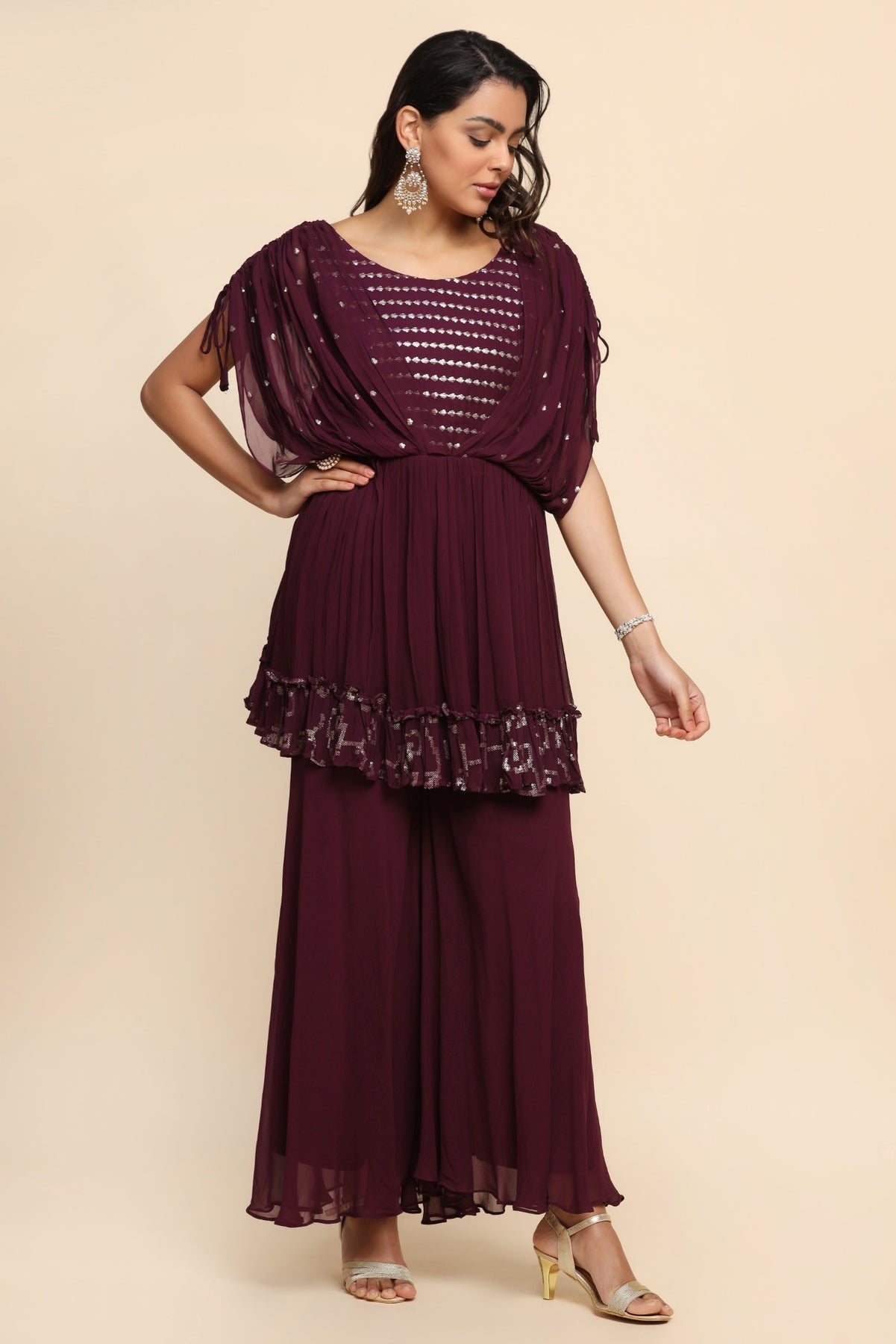 Beautiful purple color cowling style sharara set