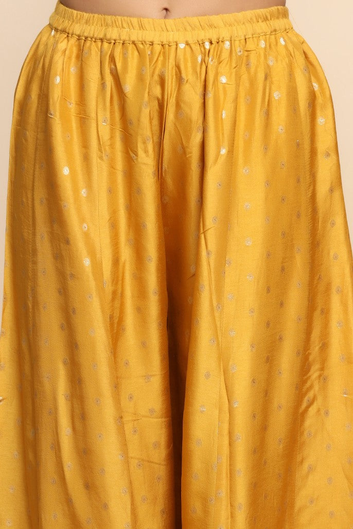 Beautiful Mustard Color Floral Motif Embroidered Sharara Set