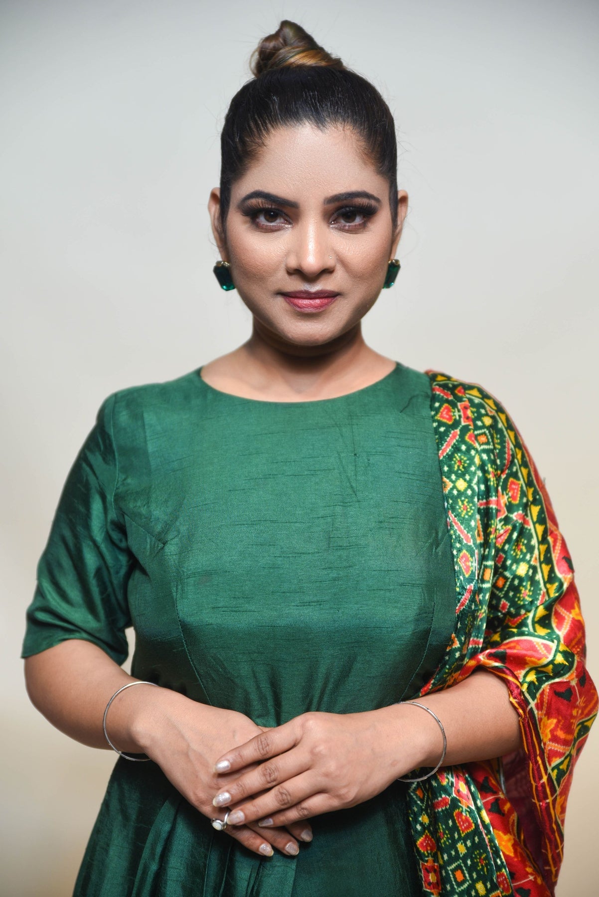 adorable green color bandhej dress
