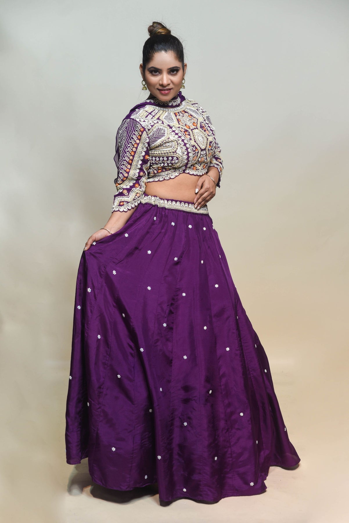 classic purple color floral motif lehenga