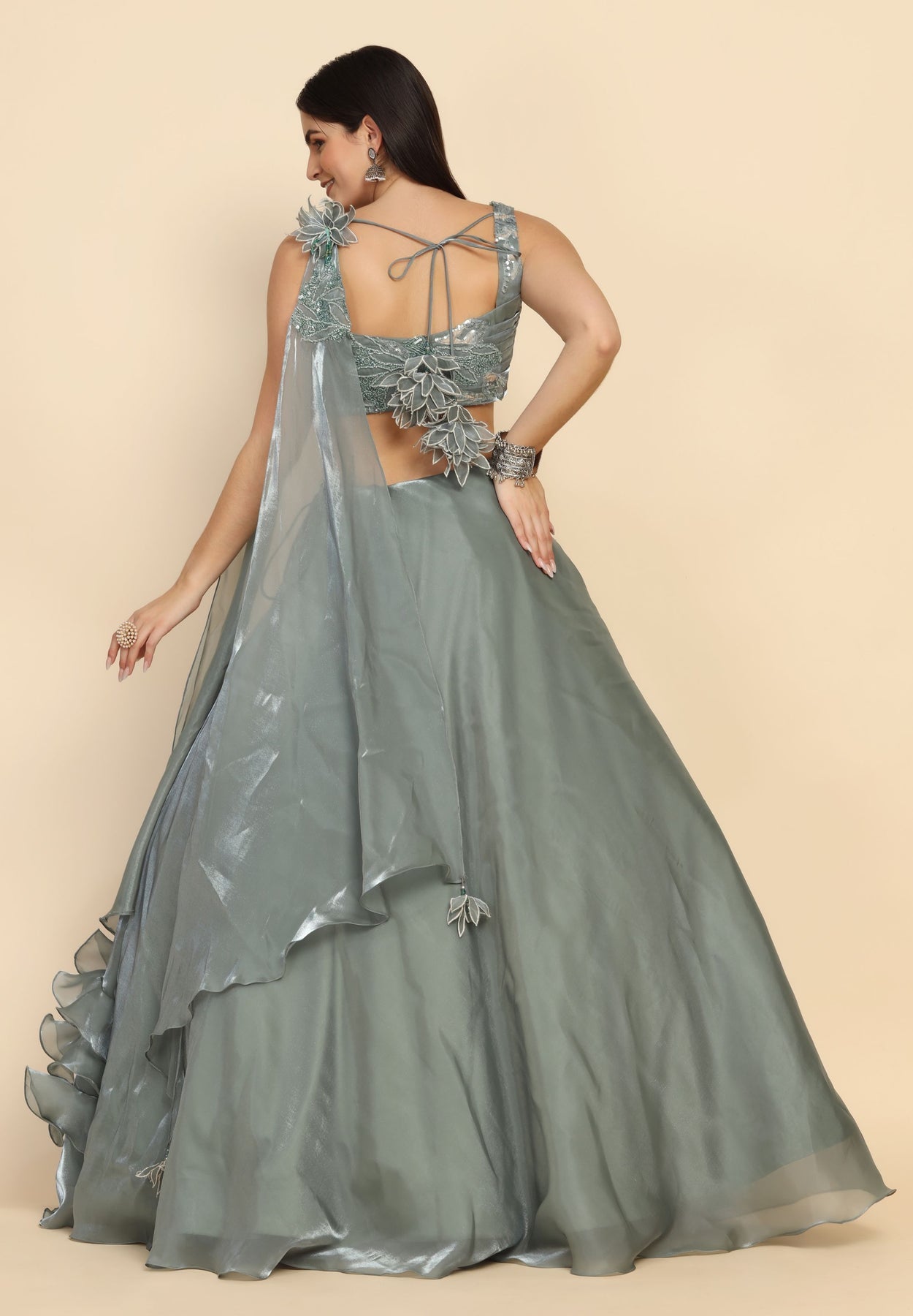 Gorgeous pastel color floral motif embroidered dress