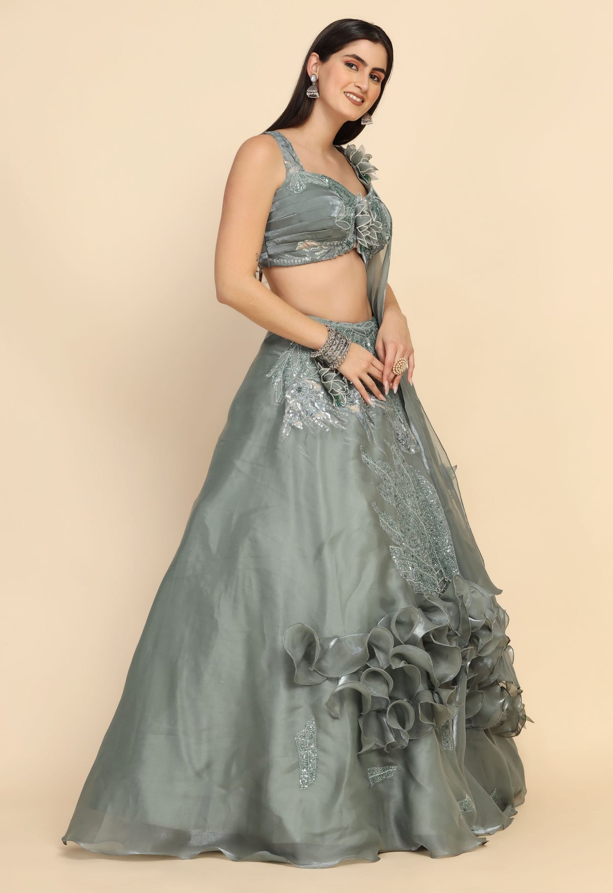 Gorgeous pastel color floral motif embroidered dress