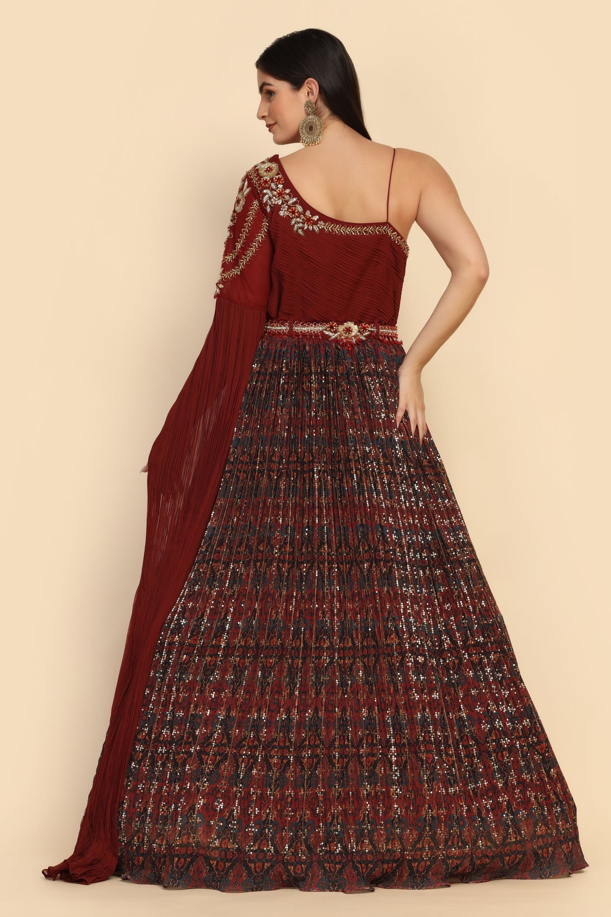 Classy Marron color floral printed dress
