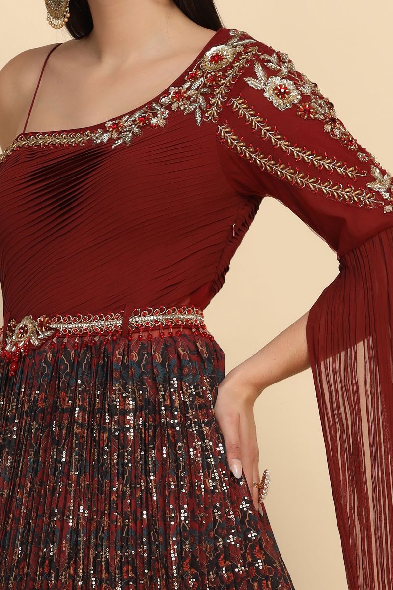 Classy Marron color floral printed dress