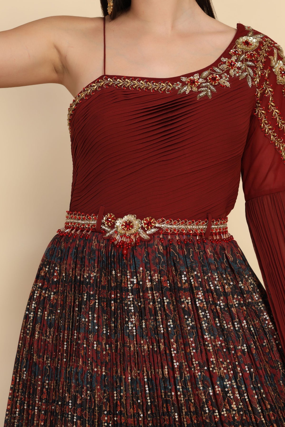 Classy Marron color floral printed dress