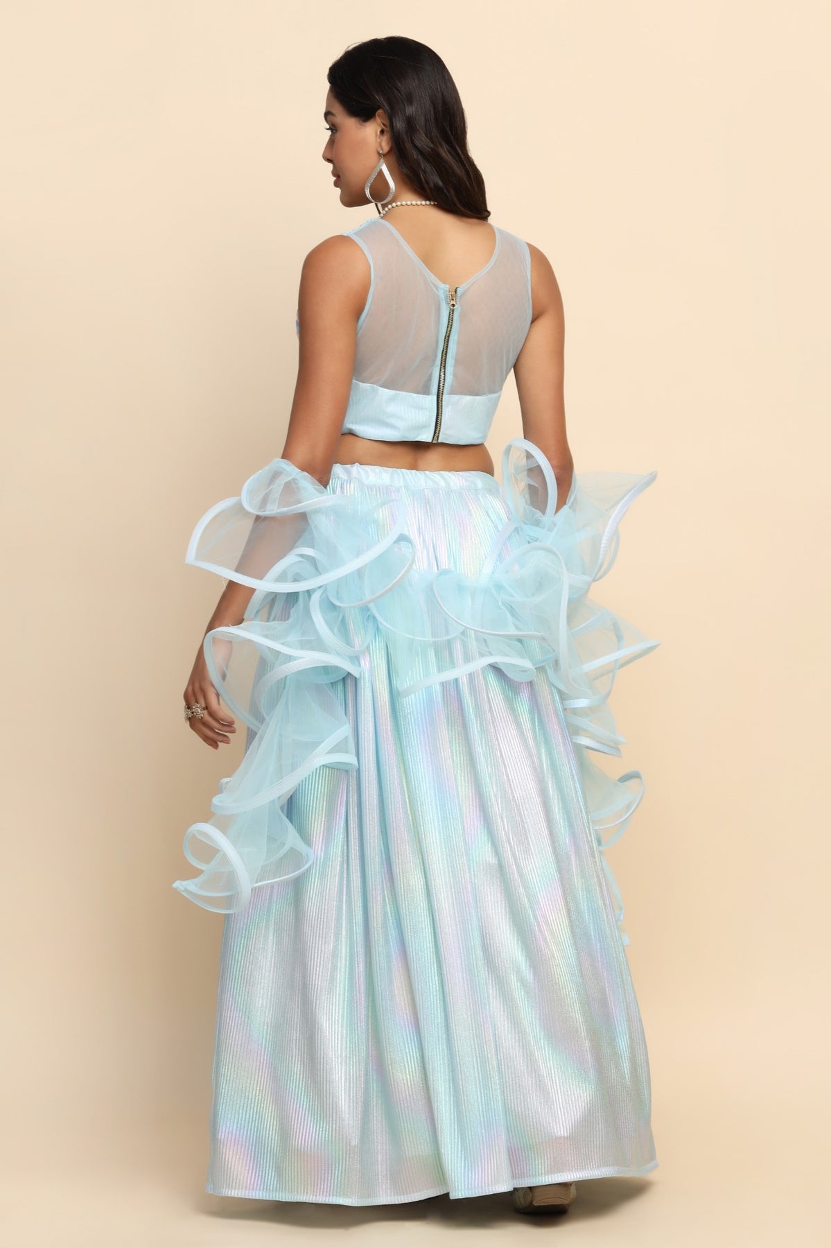 Trendy ice blue color embroidered lehenga