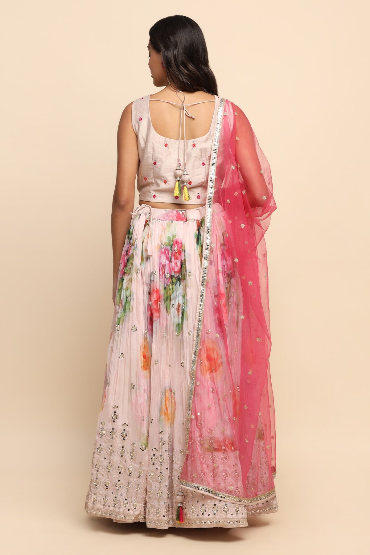Light Pink Color Floral Printed and Embroidered Lehenga Set