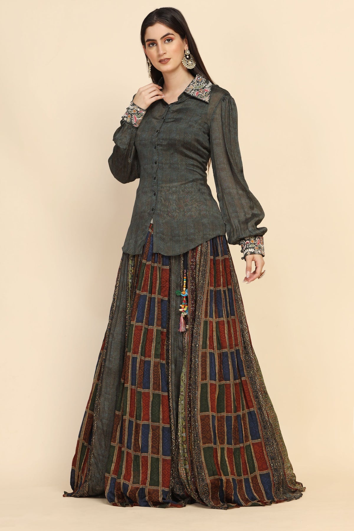 Trendy green color embroidered lehenga