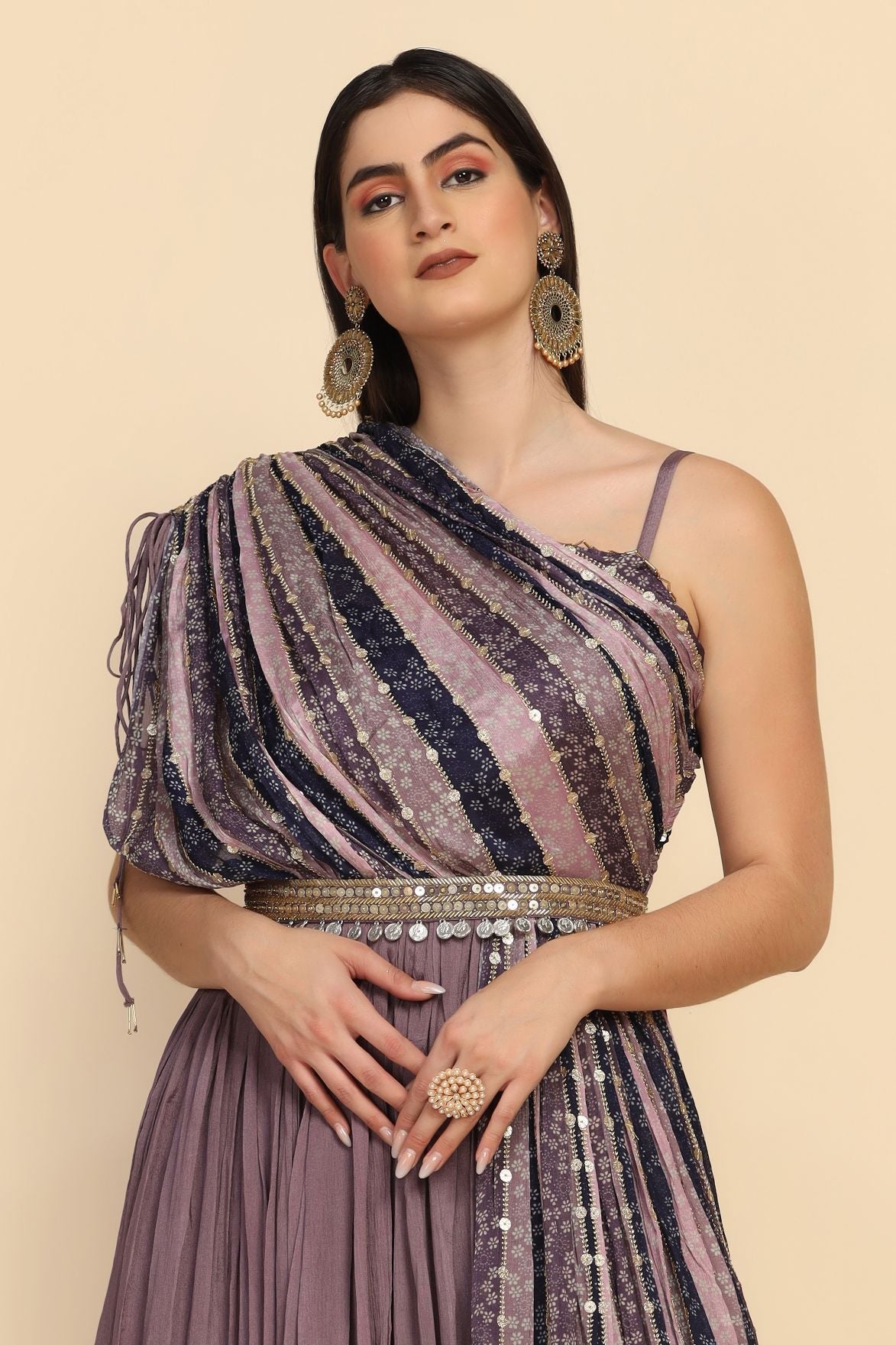 Beautiful Muve color dress with one side drape