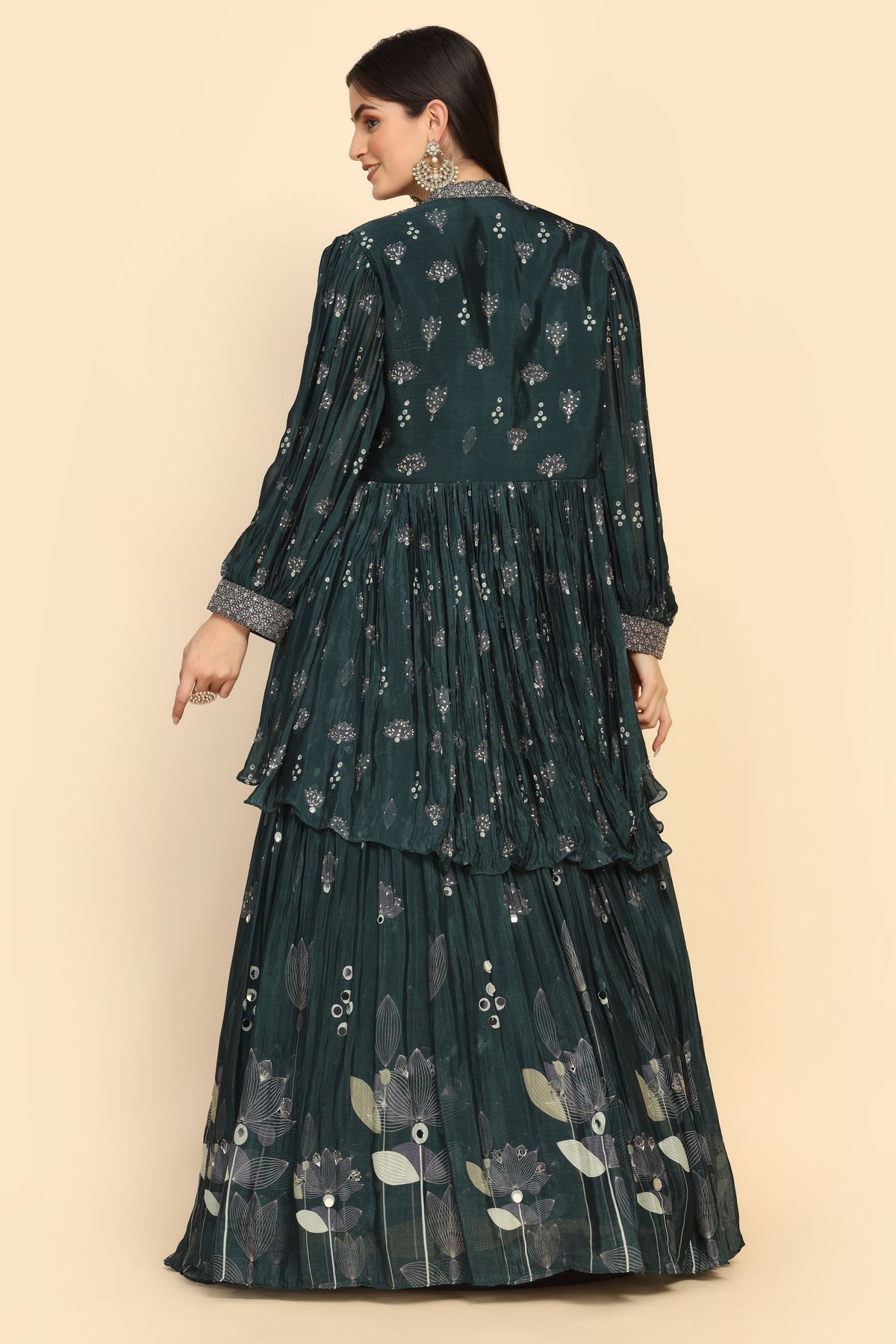 trending bottle green embroidered lehenga