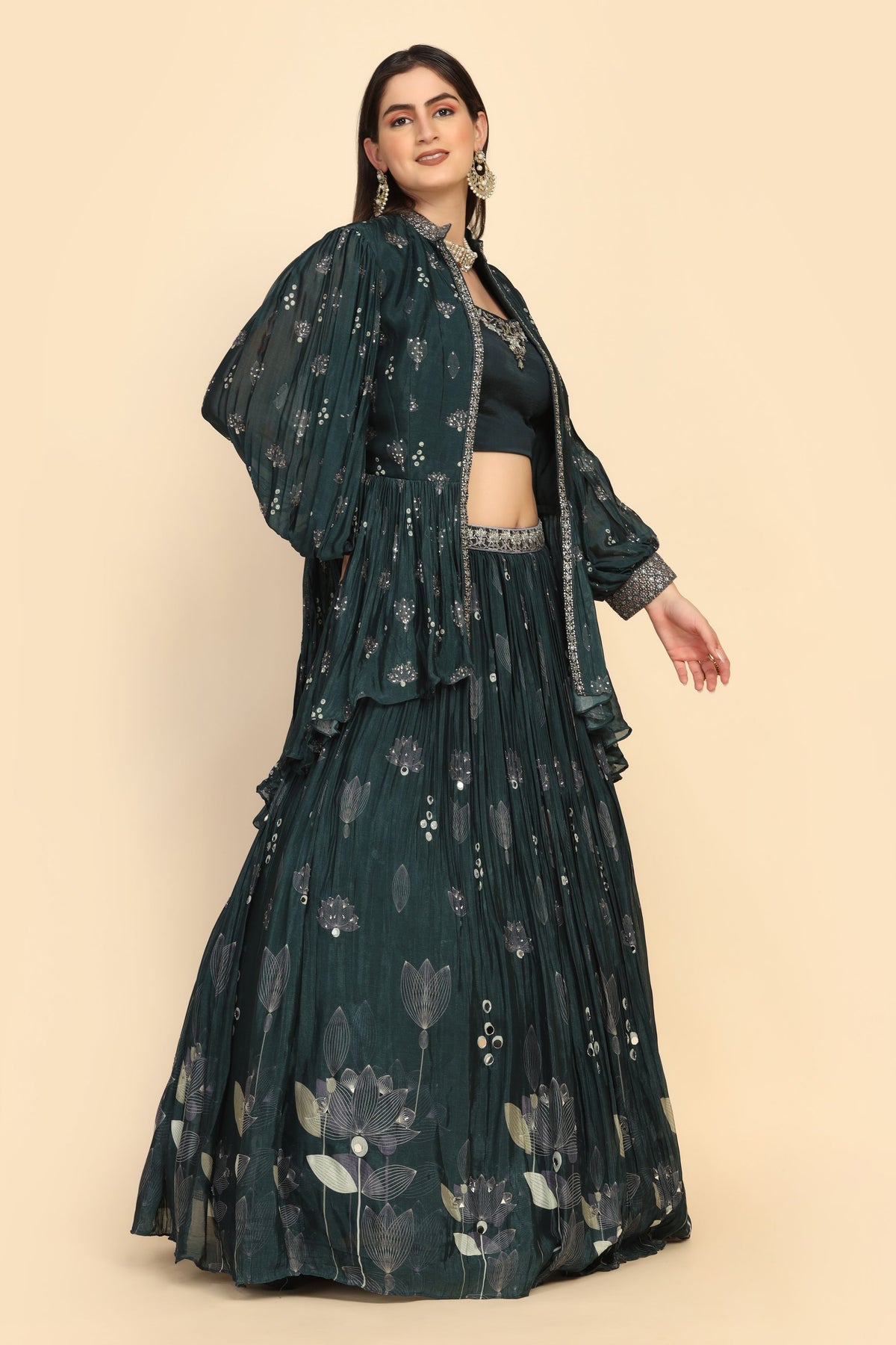 trending bottle green embroidered lehenga