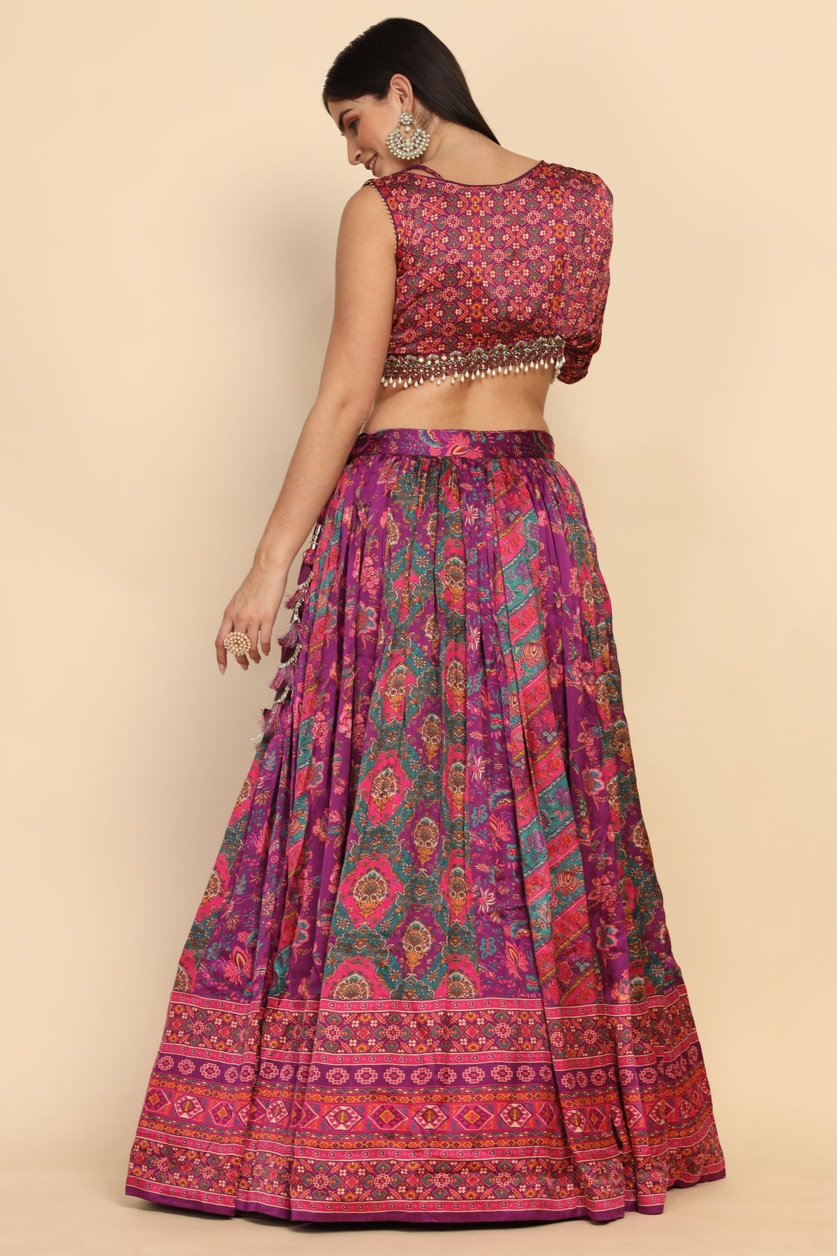 Elegant pink color Lehenga with one side curtain sleeves