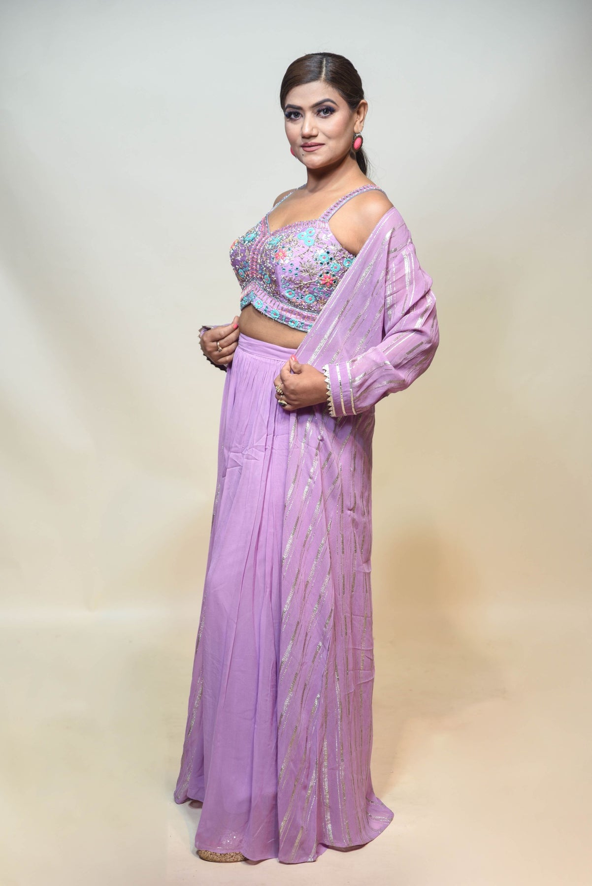 classic purple color floral motif sharara set