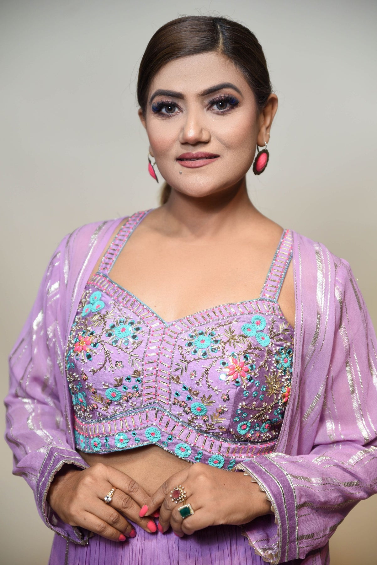 classic purple color floral motif sharara set