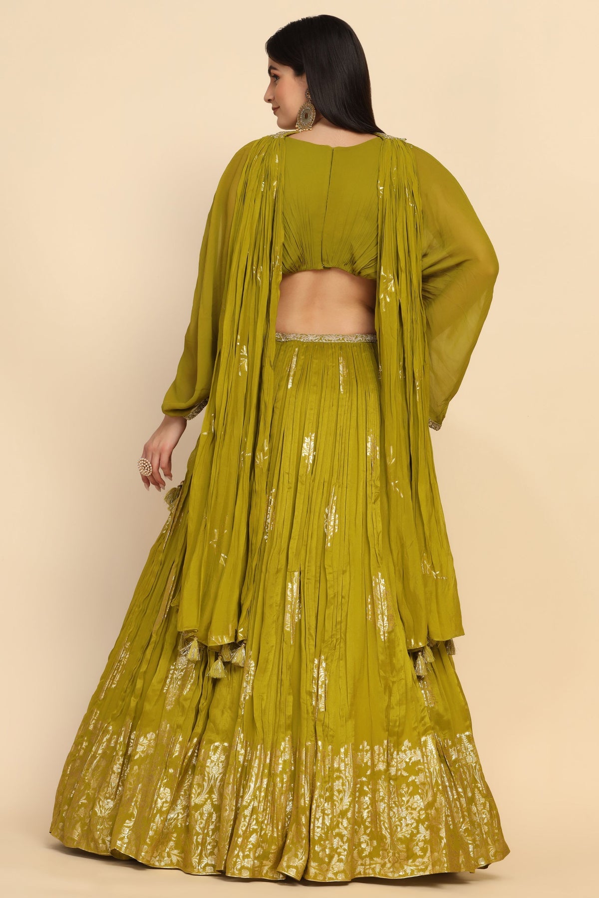 stylish green color floral motif embroidered lehenga