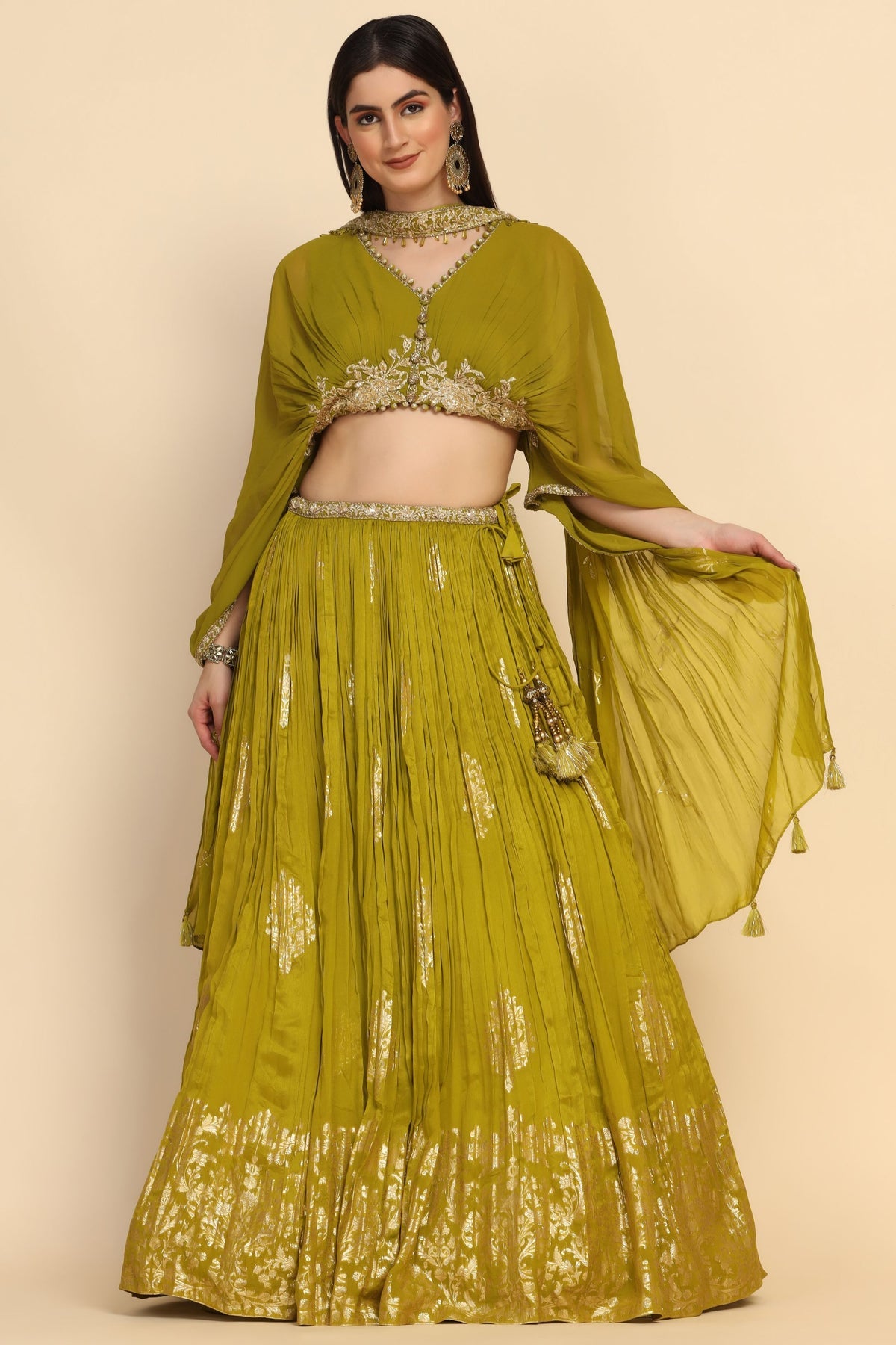 stylish green color floral motif embroidered lehenga