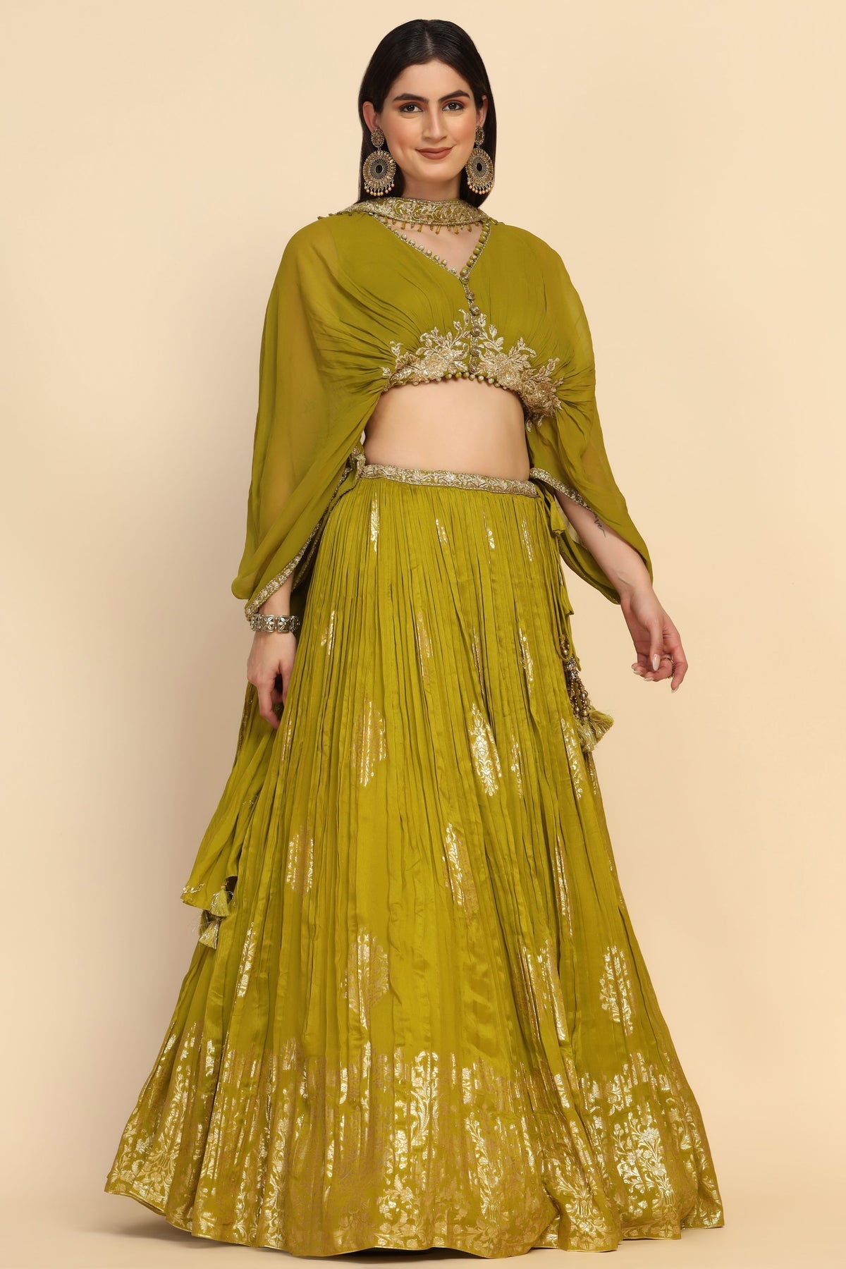 stylish green color floral motif embroidered lehenga