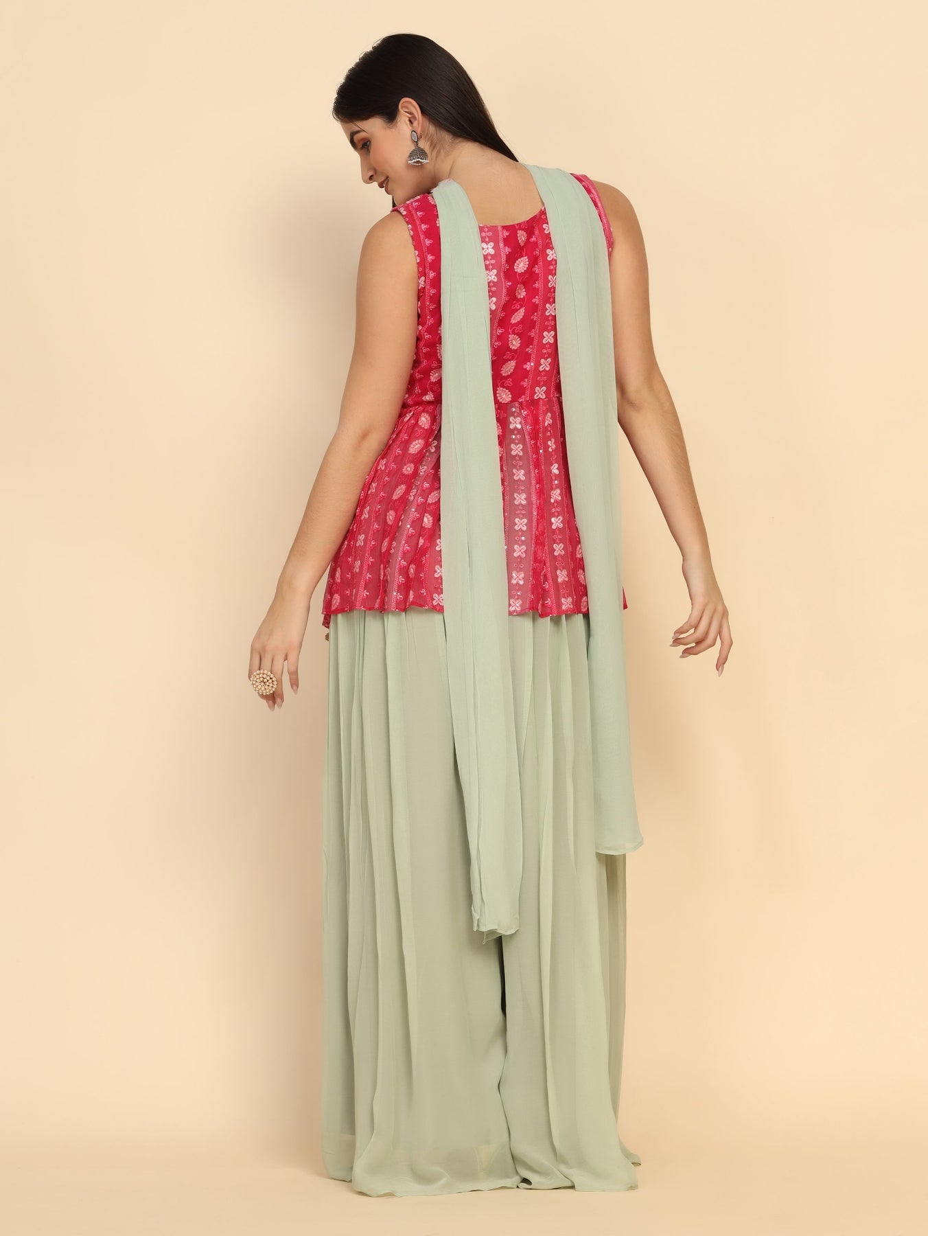 Gorgeous Pink & green Floral motif embroidered sharara set