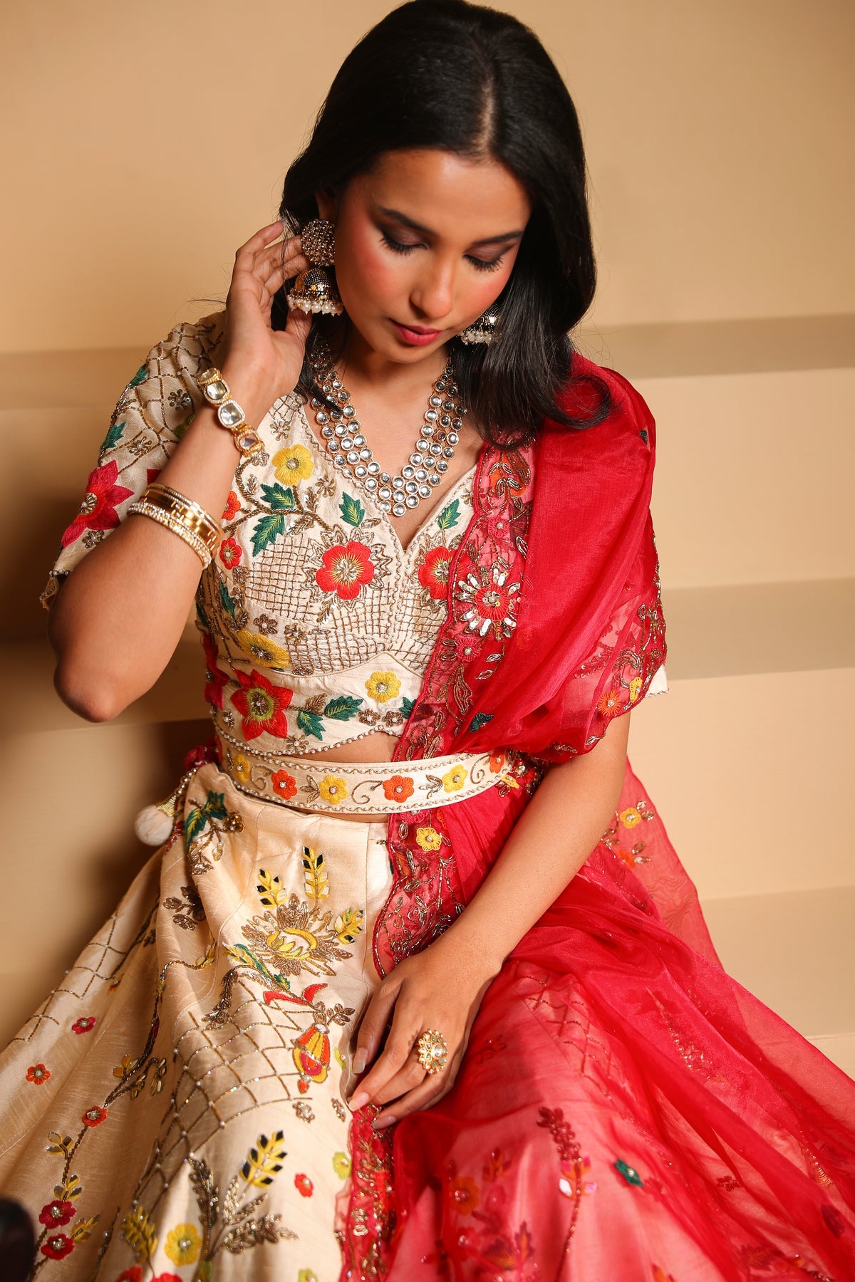 Adorable White Color Floral Motif Lehenga