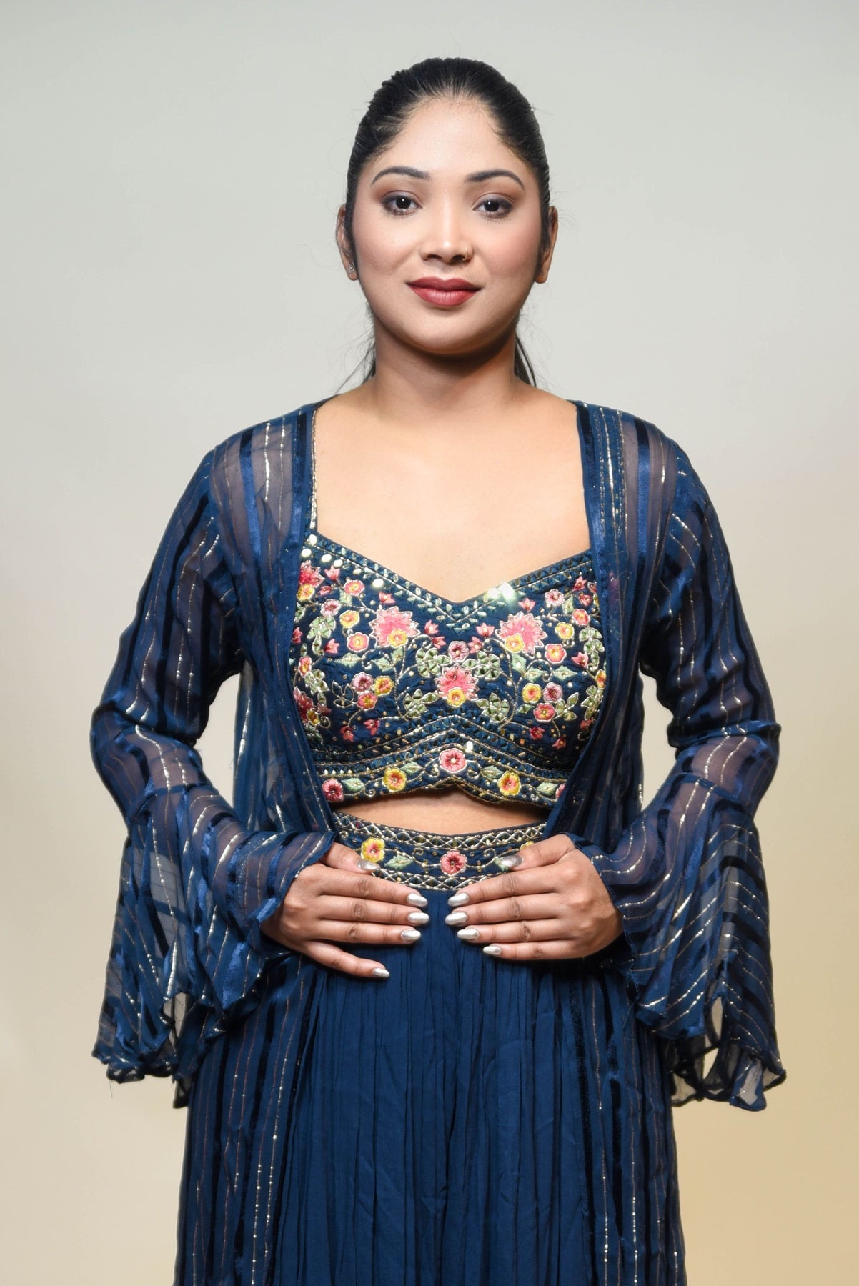 classic royal blue floral motif sharara set