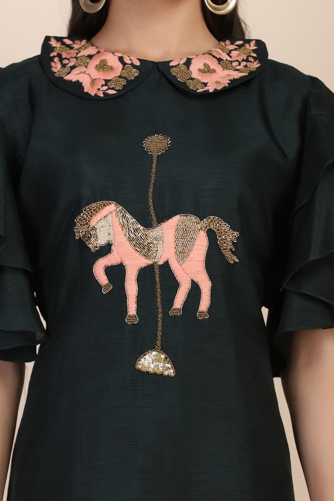 DARK Green Kurti with embellishments