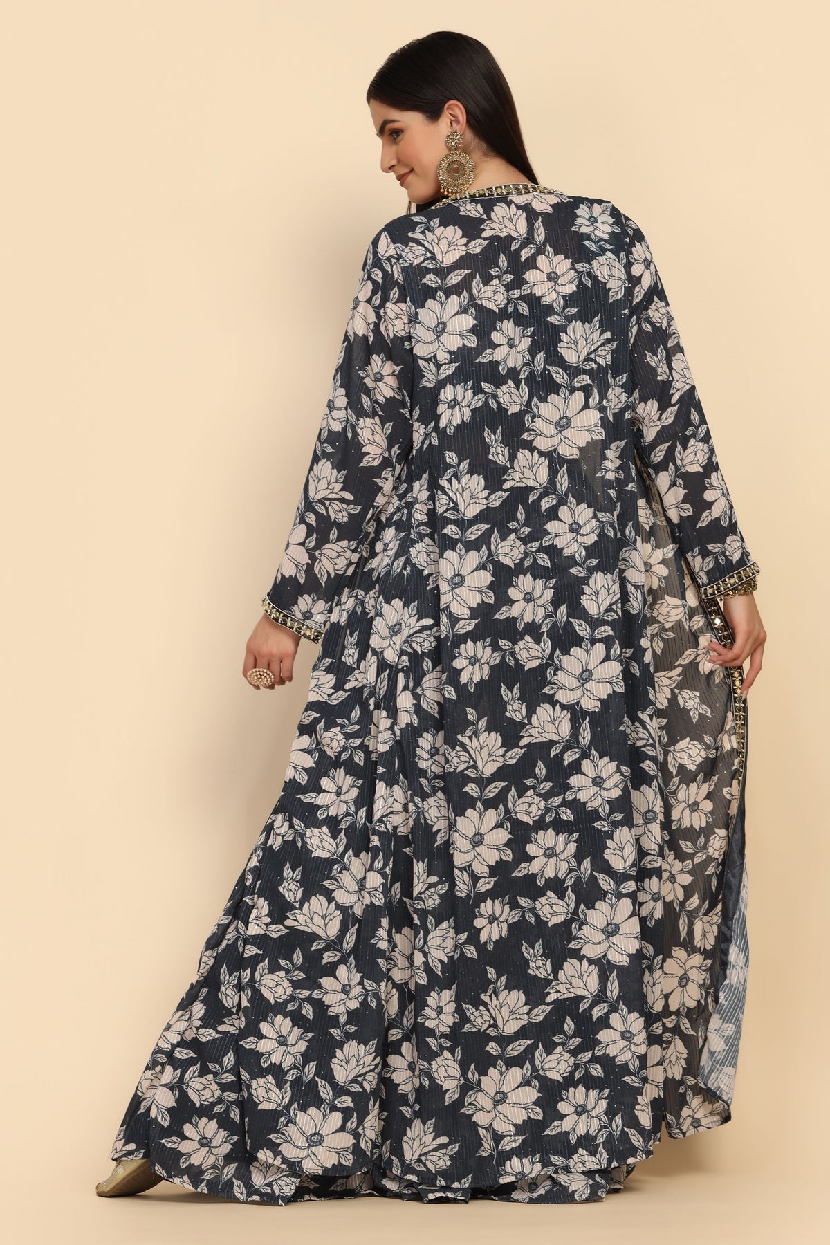Beautiful blue color floral motif printed jacket and top