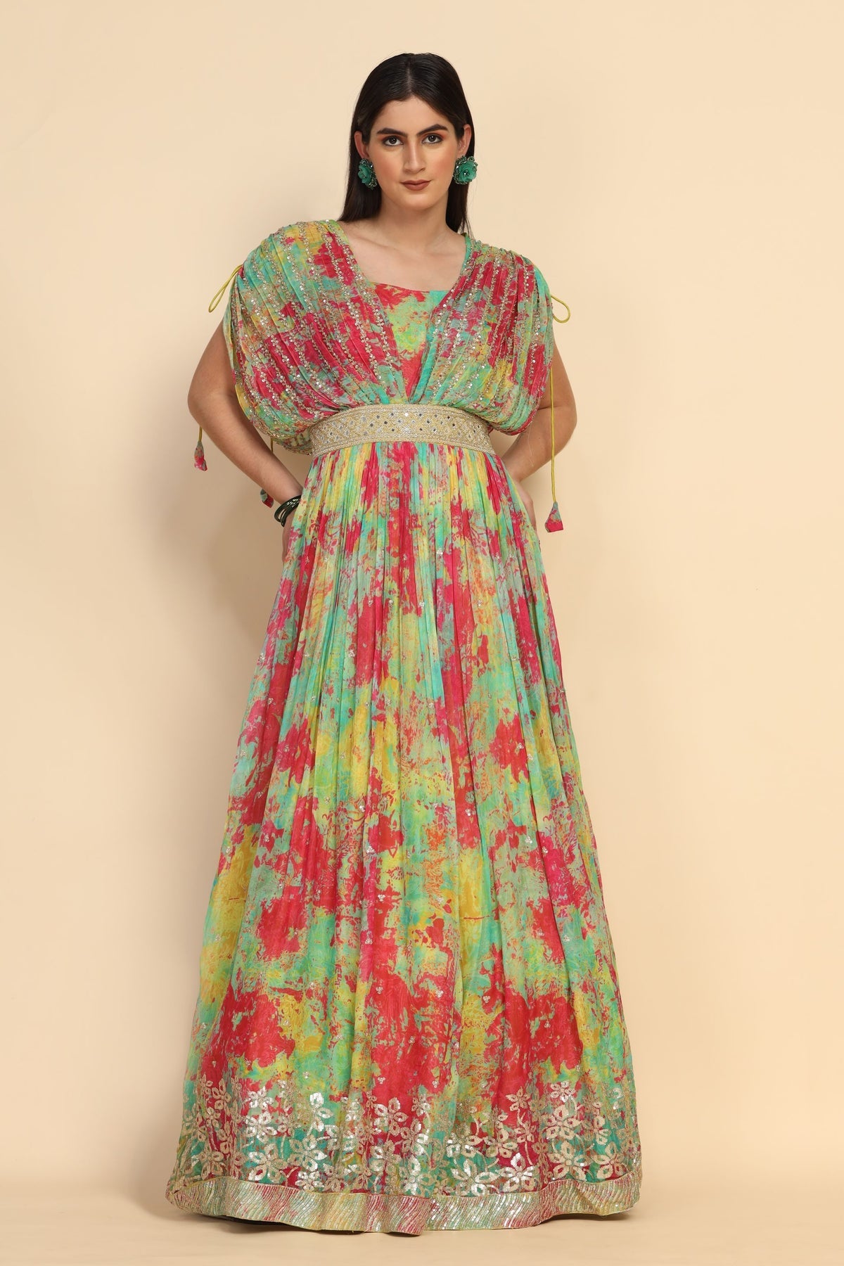 classic multi color printed dress