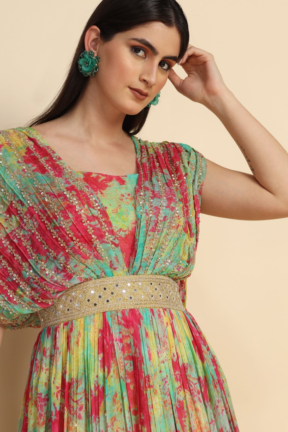 classic multi color printed dress