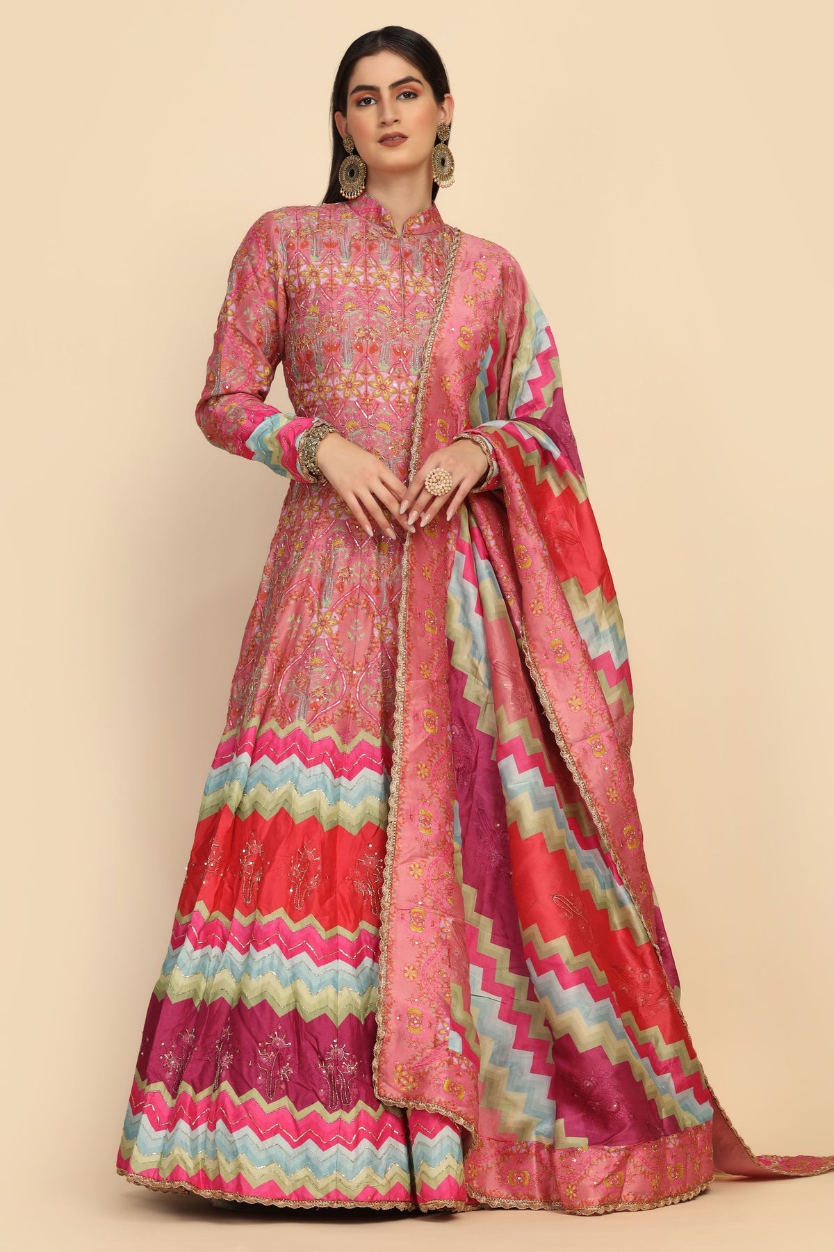 Adorable multi color floral motif embroidered dress