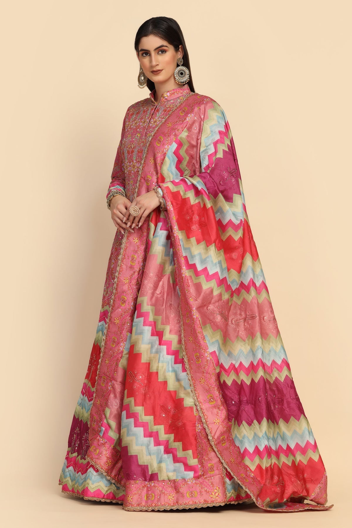 Adorable multi color floral motif embroidered dress