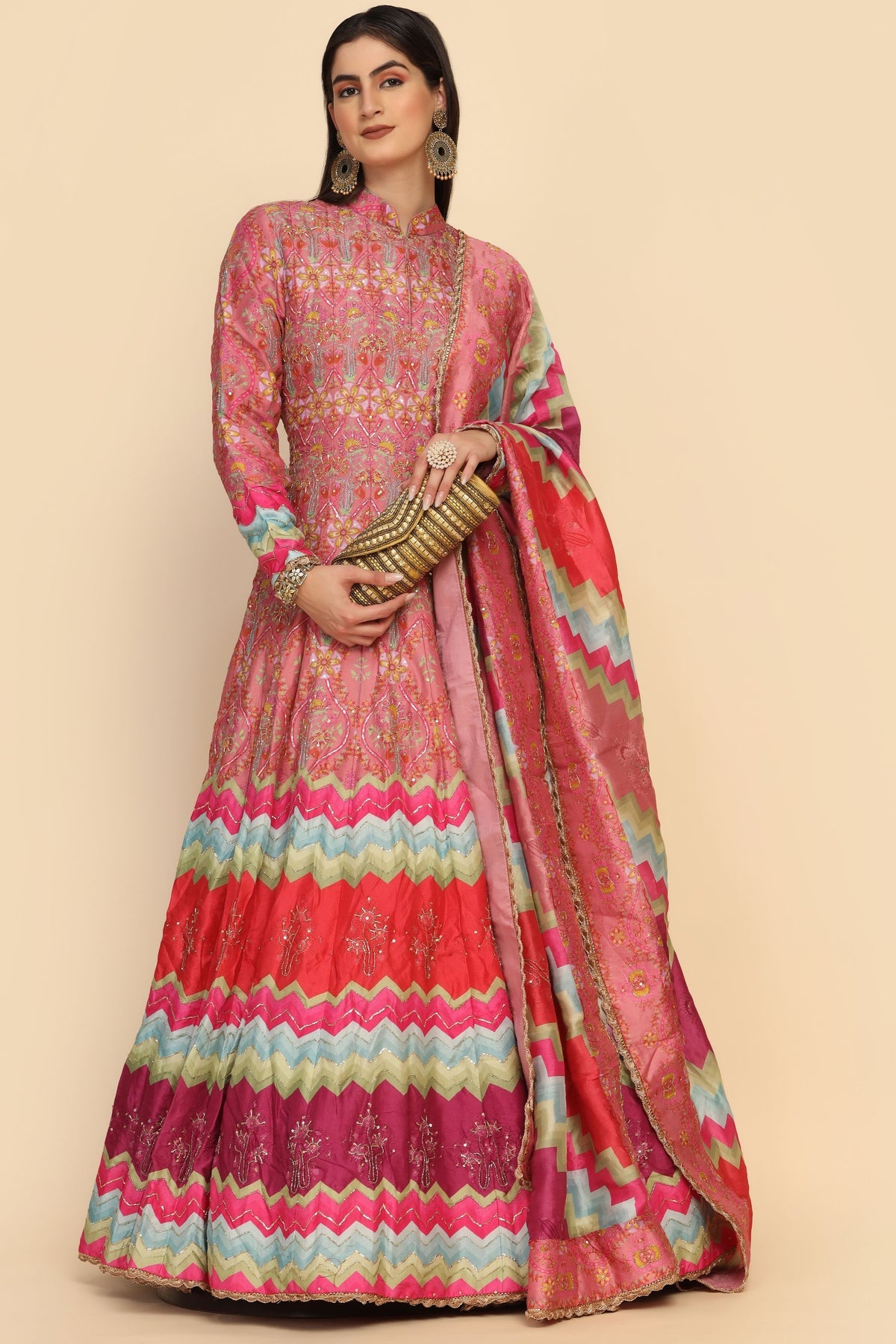Adorable multi color floral motif embroidered dress