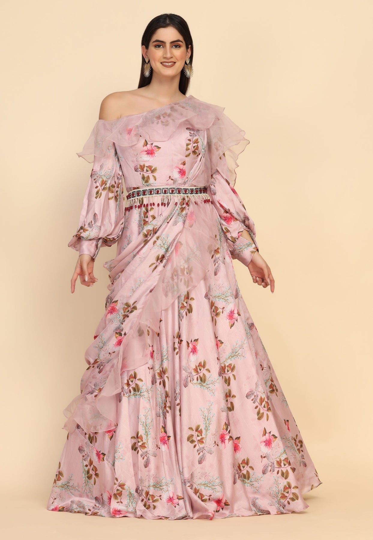 Beautiful peach color floral printed dress