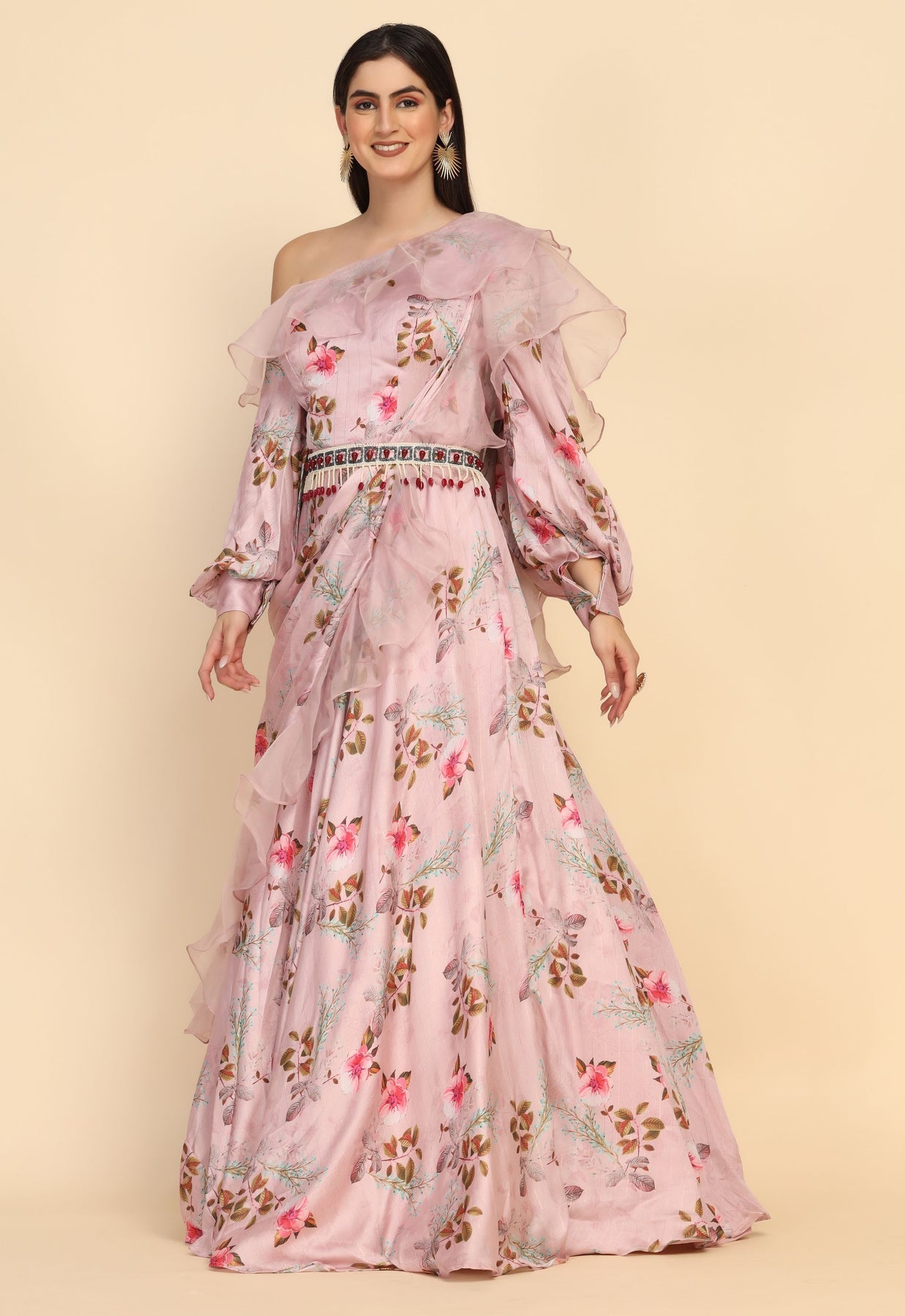 Beautiful peach color floral printed dress