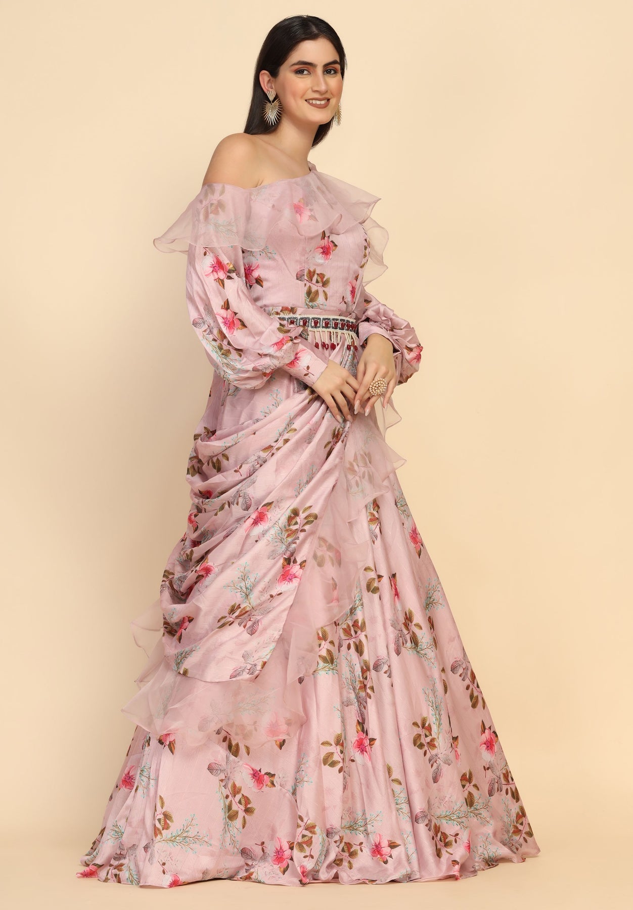 Beautiful peach color floral printed dress