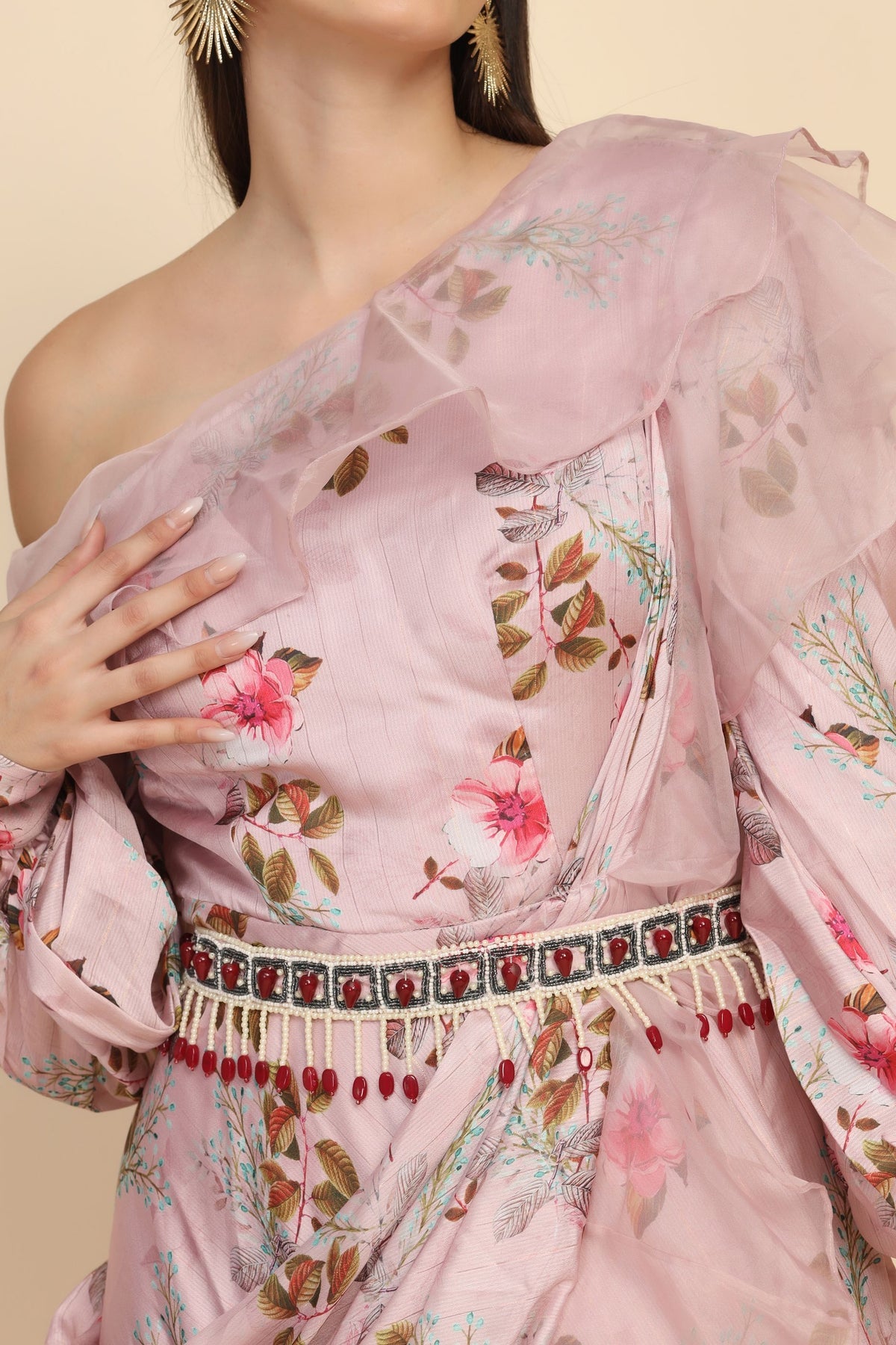 Beautiful peach color floral printed dress