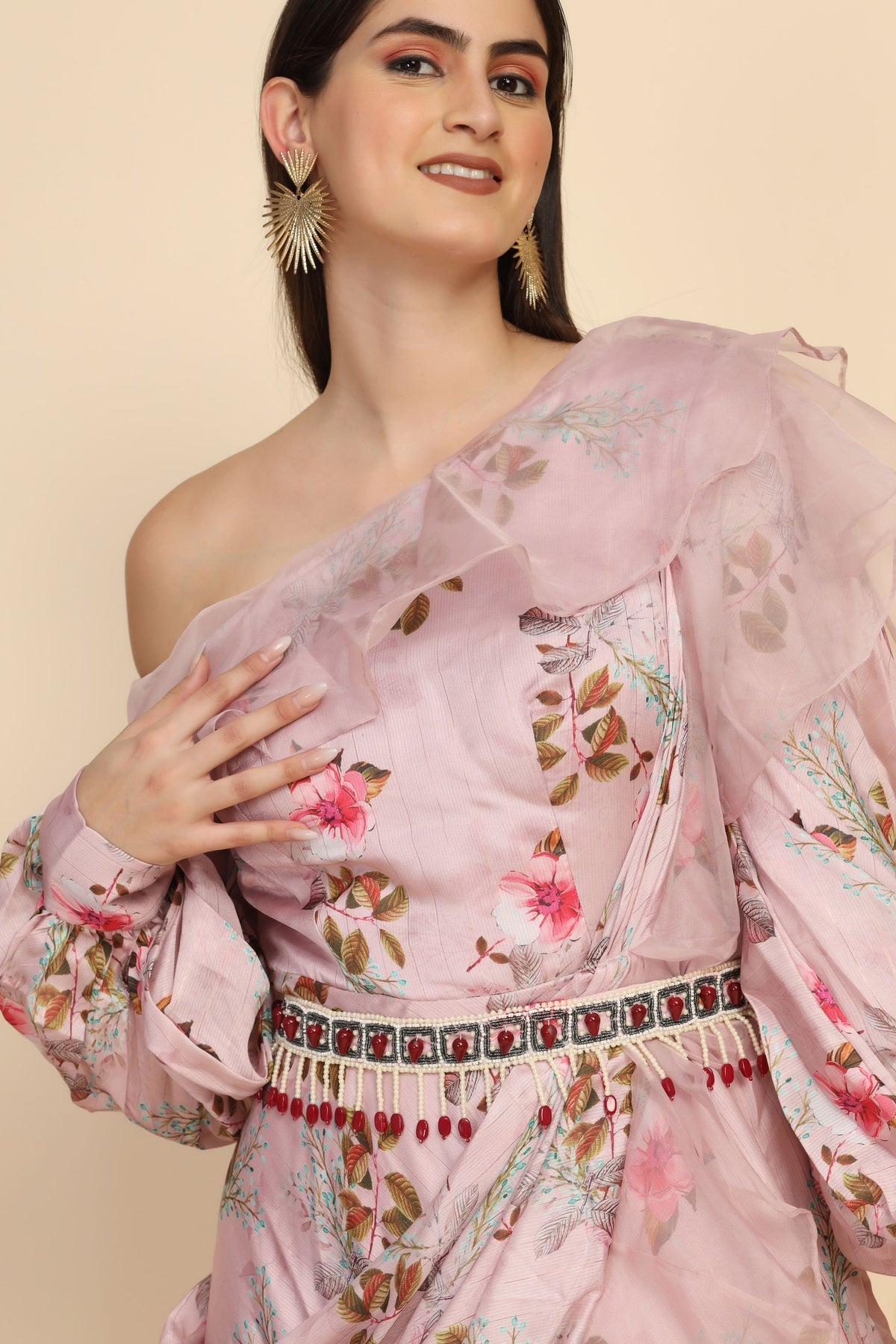 Beautiful peach color floral printed dress