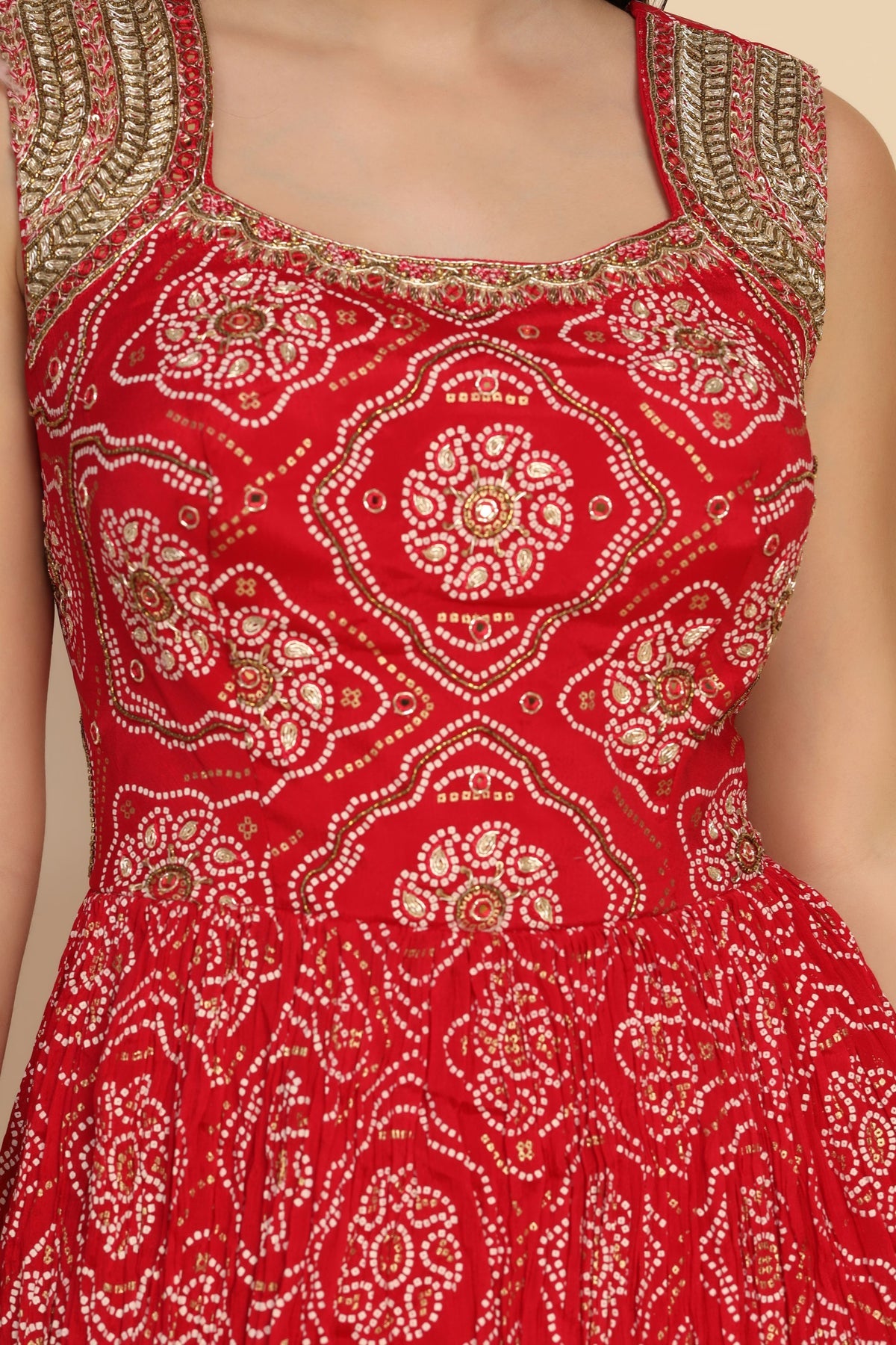 Stylish Red Color Floral Motif Peplum Top & Lehenga Set
