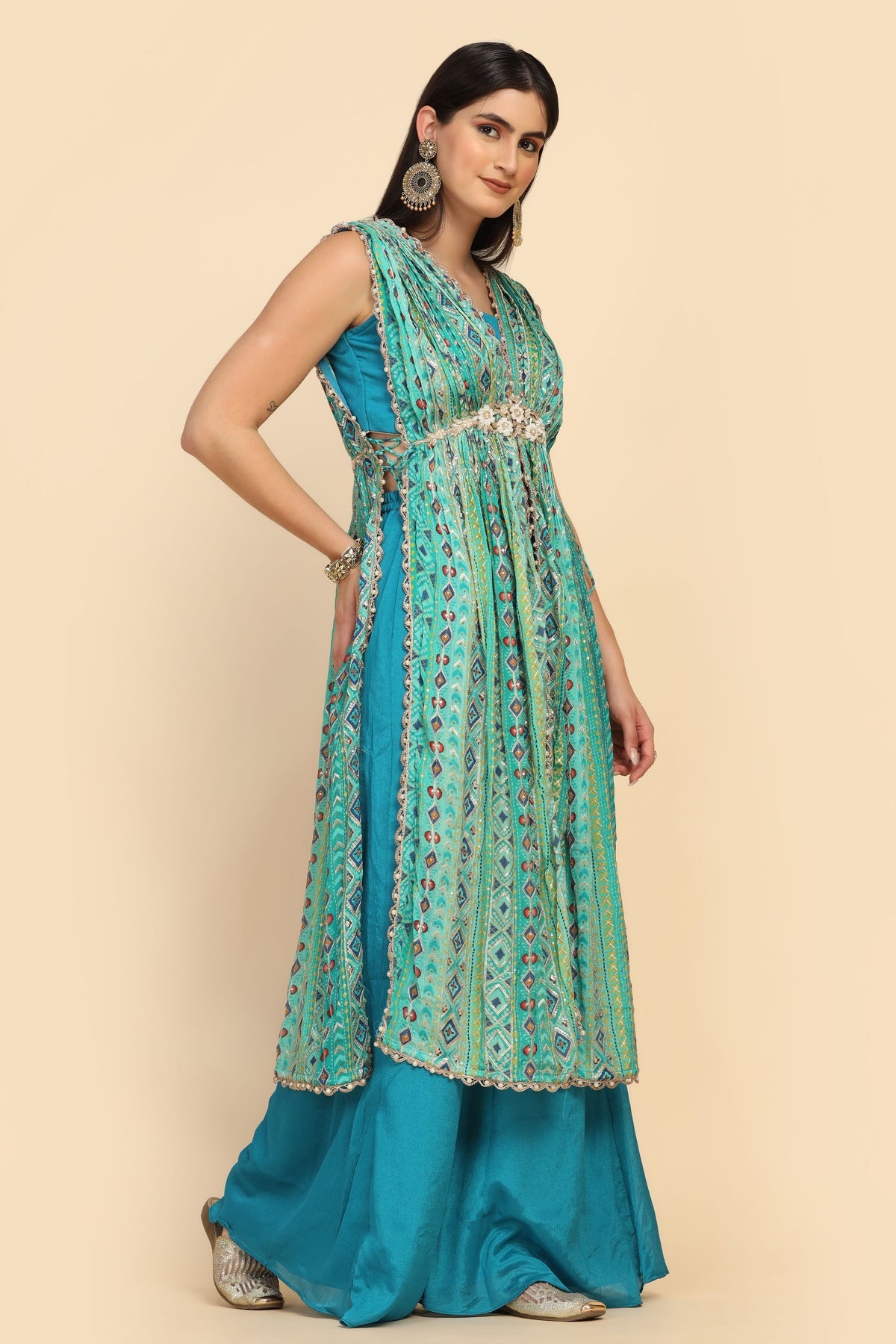Gorgeous Blue Color Floral Motif Embroidered Sharara Set