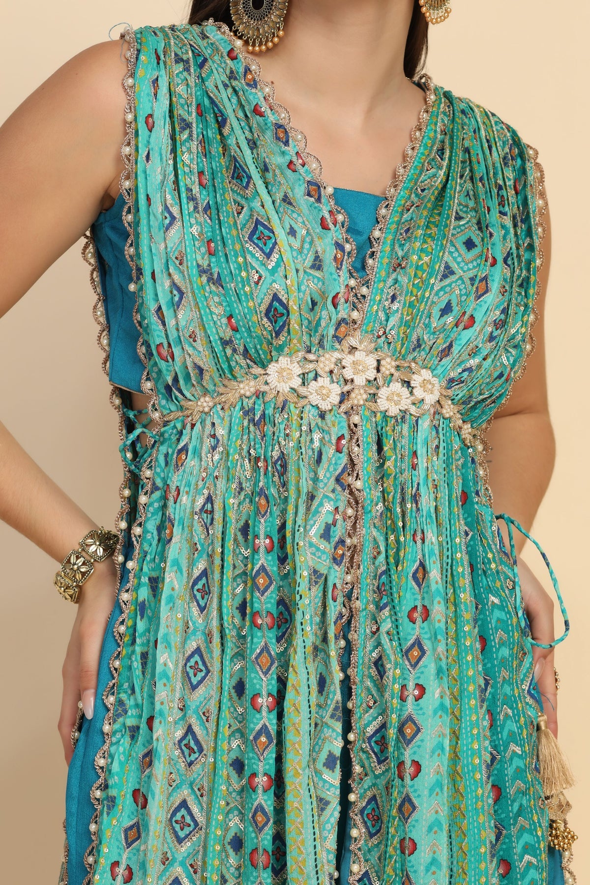 Gorgeous Blue Color Floral Motif Embroidered Sharara Set