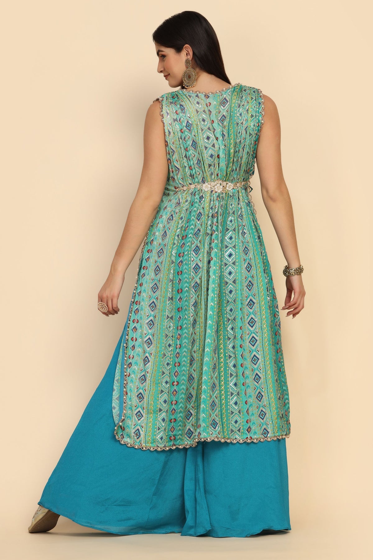Gorgeous Blue Color Floral Motif Embroidered Sharara Set
