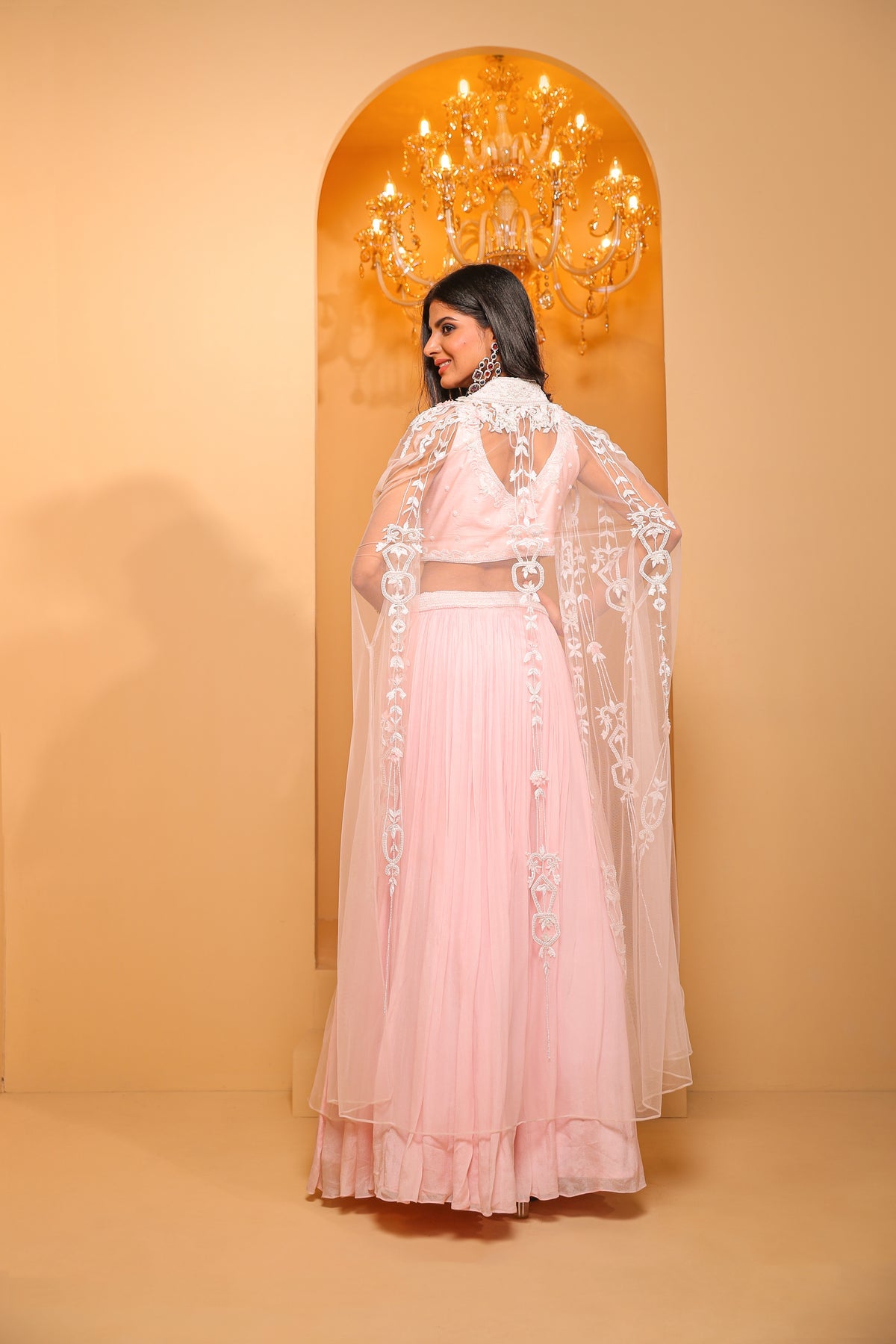 beautiful pink color floral motif embroidered jacket