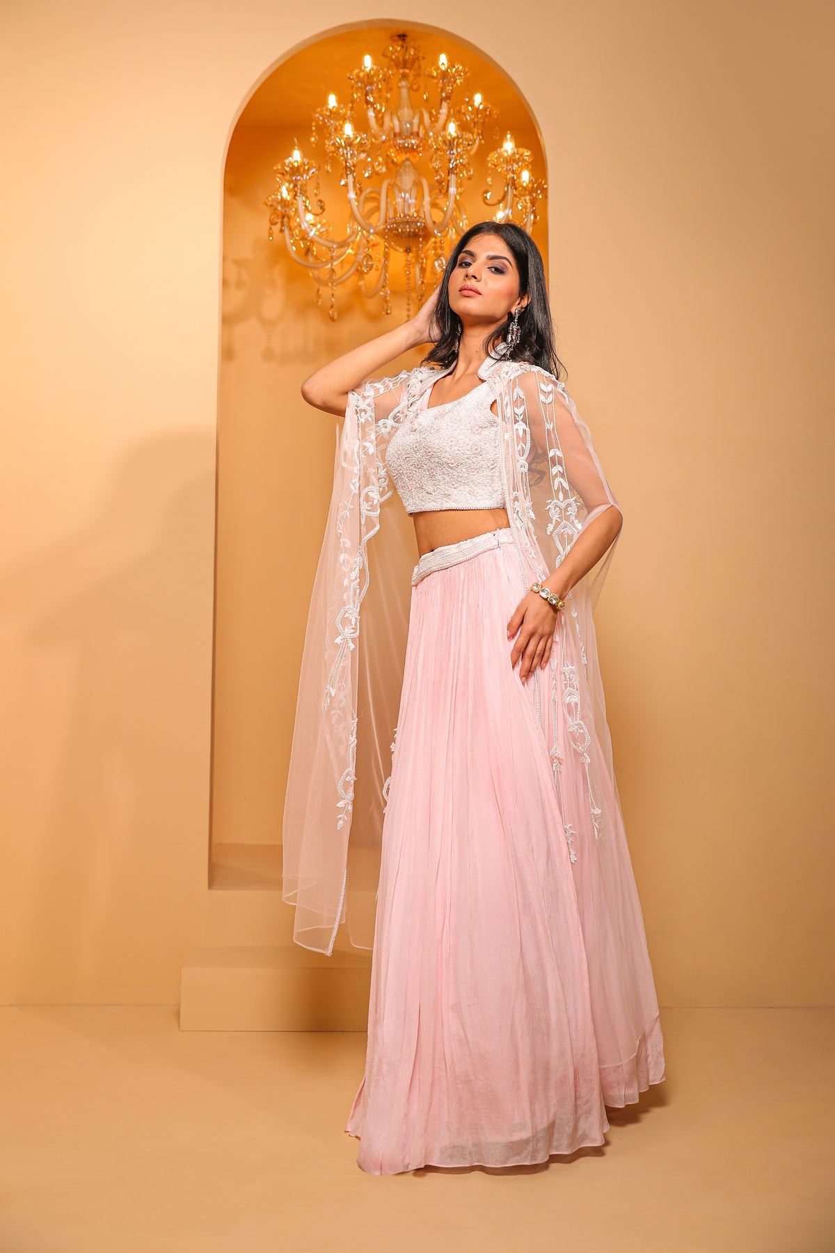 beautiful pink color floral motif embroidered jacket