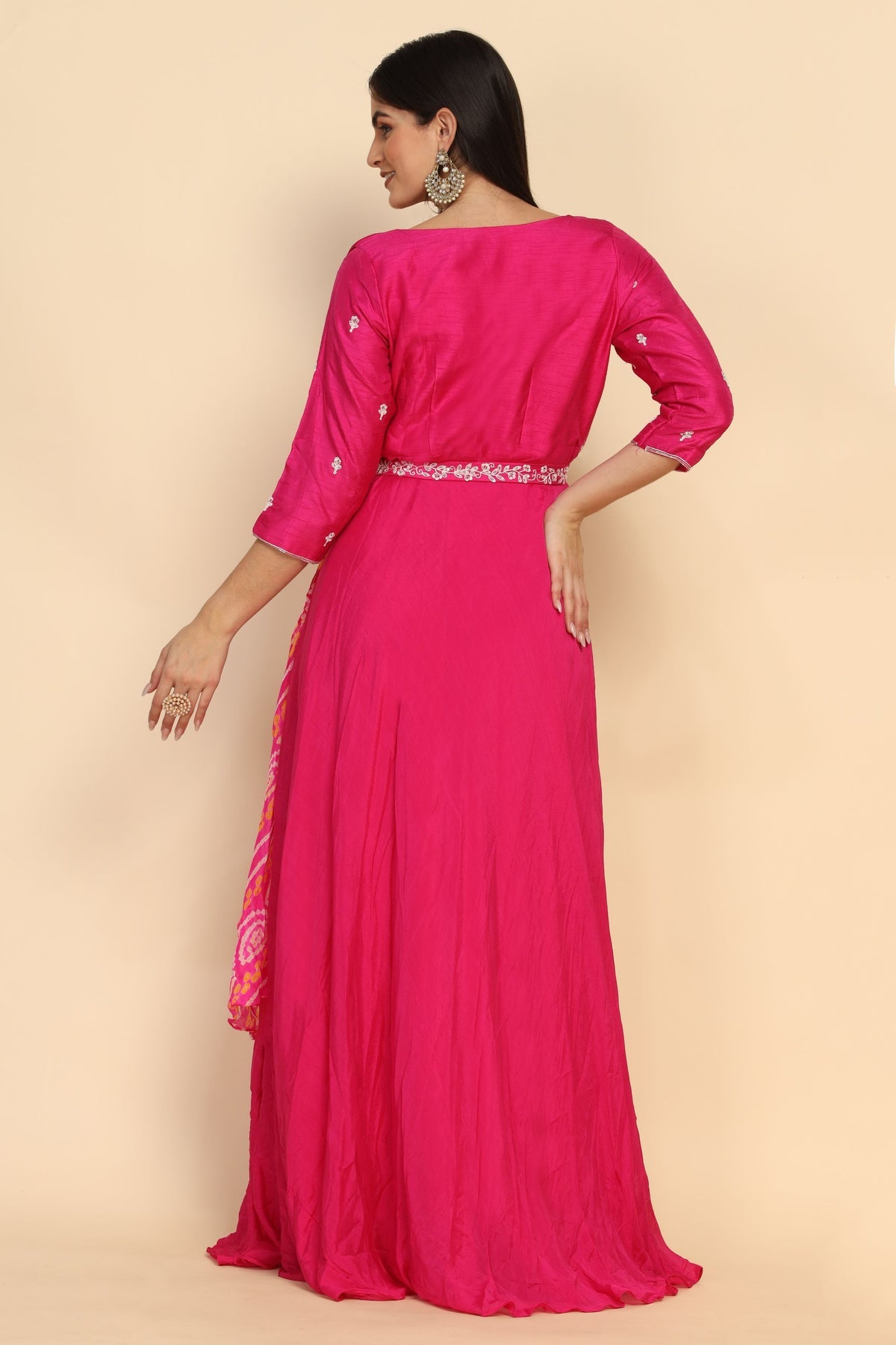 adorable pink color floral motif embroidered dress