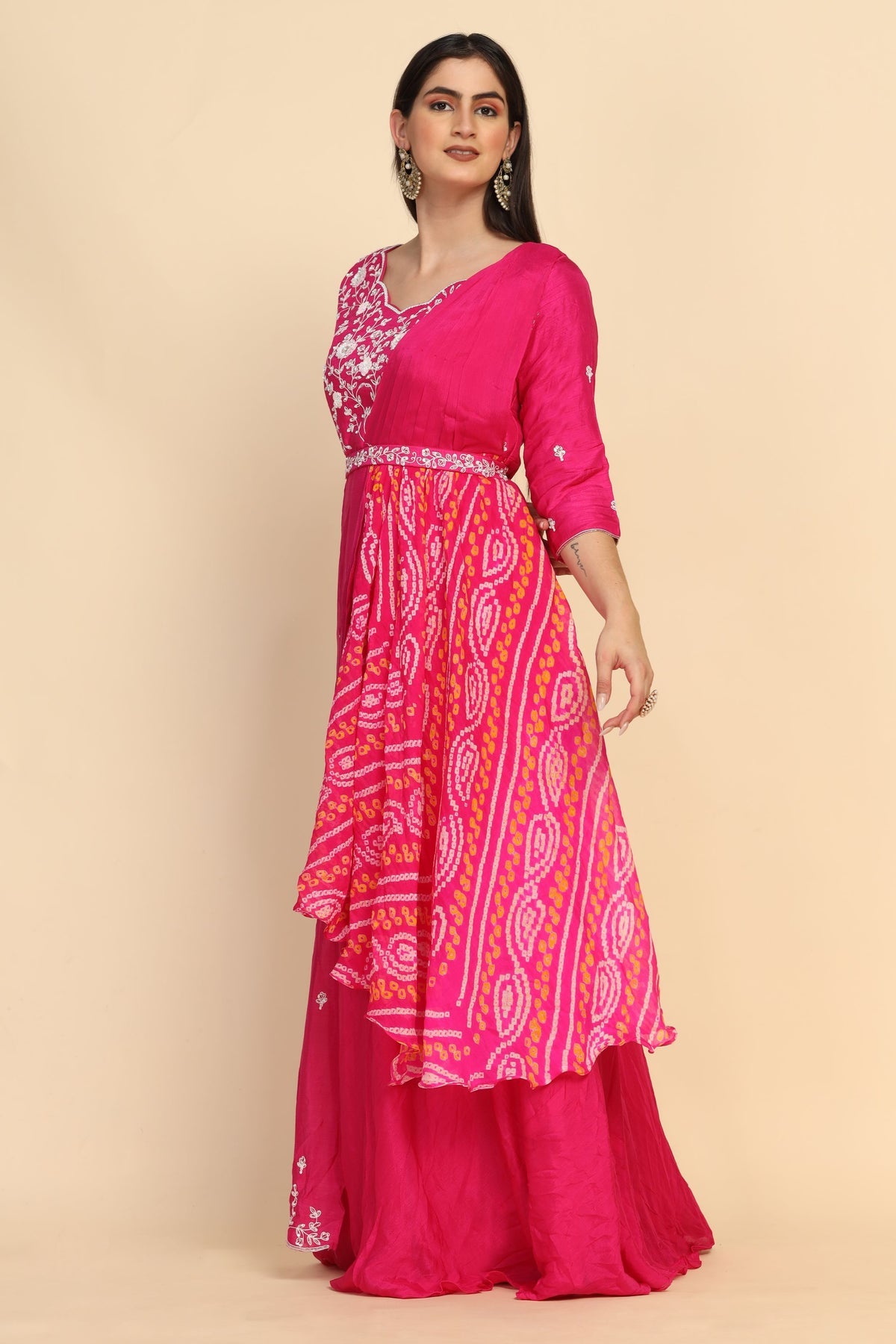 adorable pink color floral motif embroidered dress